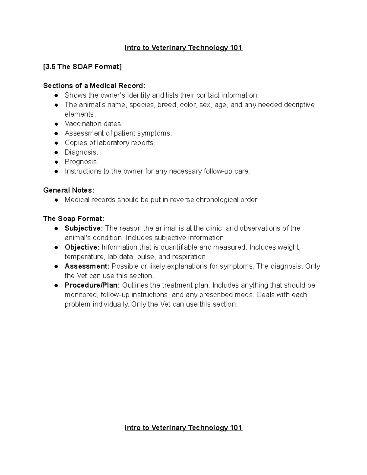 Intro to Veterinary Technology 101 3.5 3.6 Intro to Veterinary