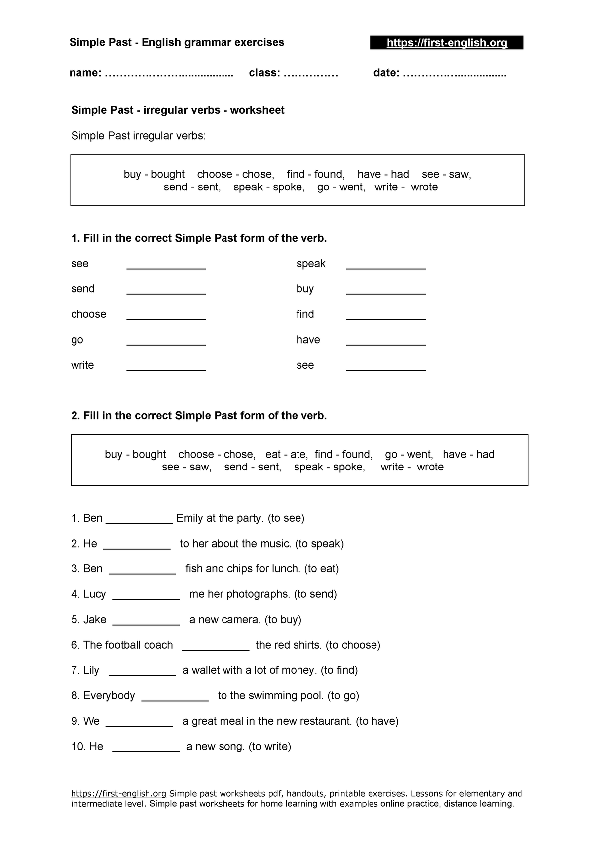 Simple past 11 irregular verbs worksheet - Simple Past - English ...