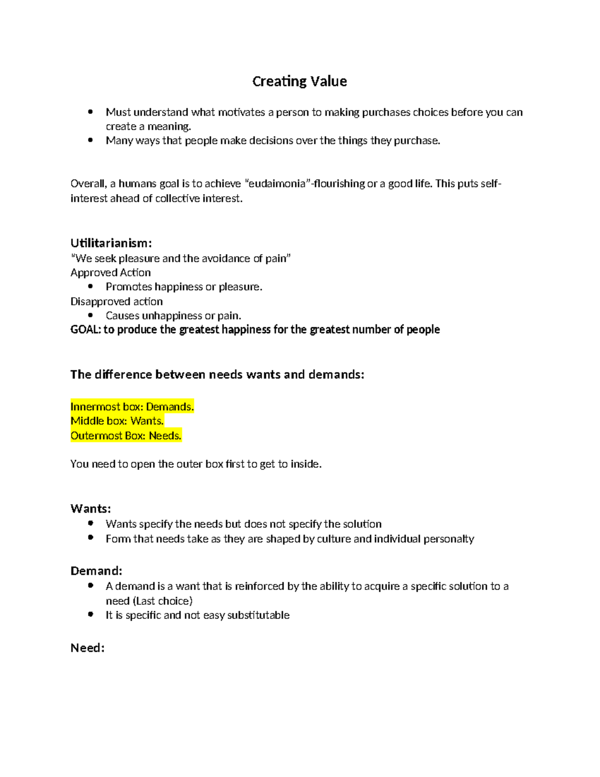 Second lecture value - Creating Value Must understand what motivates a ...