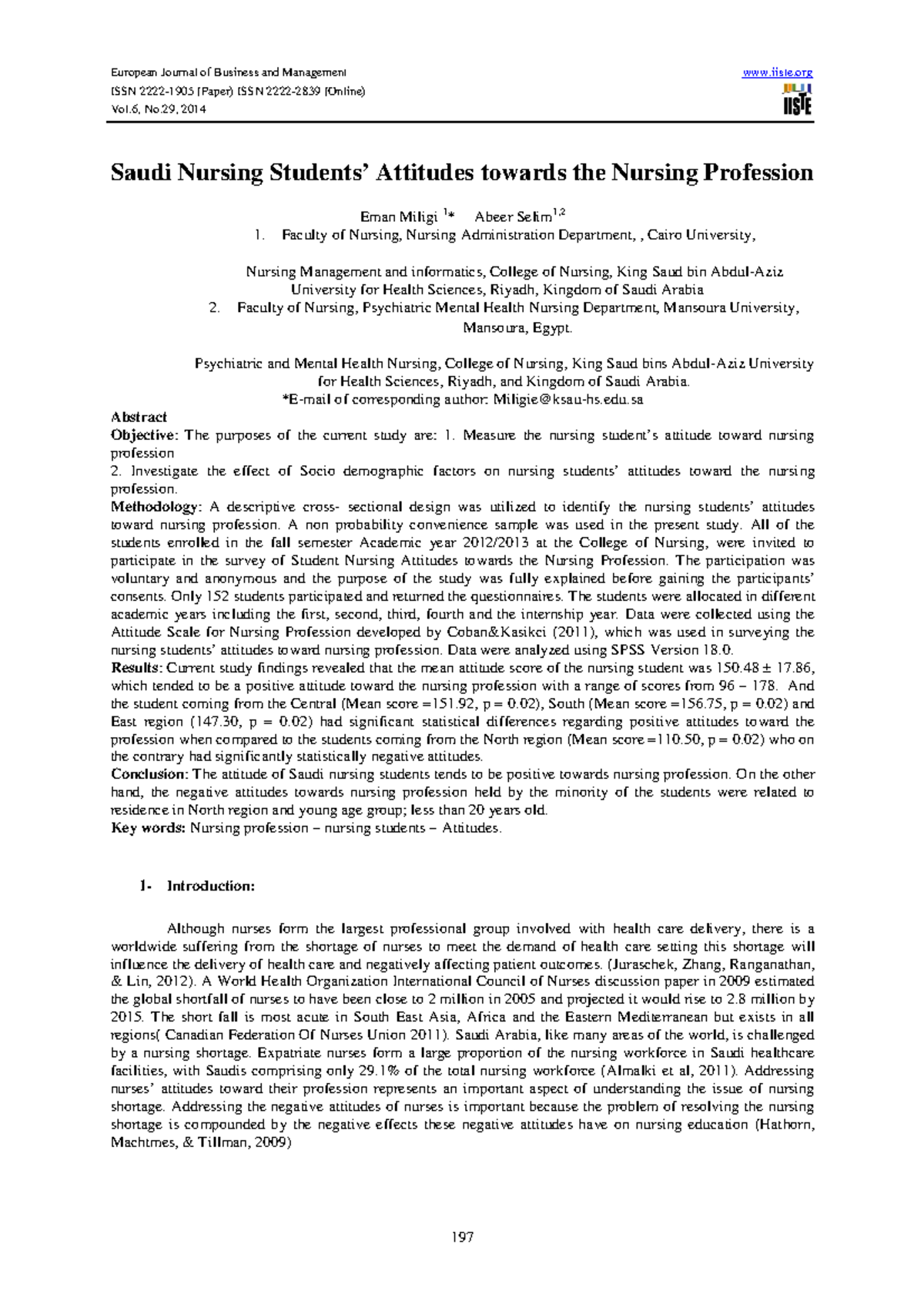 Saudi Nursing Students Attitudes towards - Faculty of Nursing ...