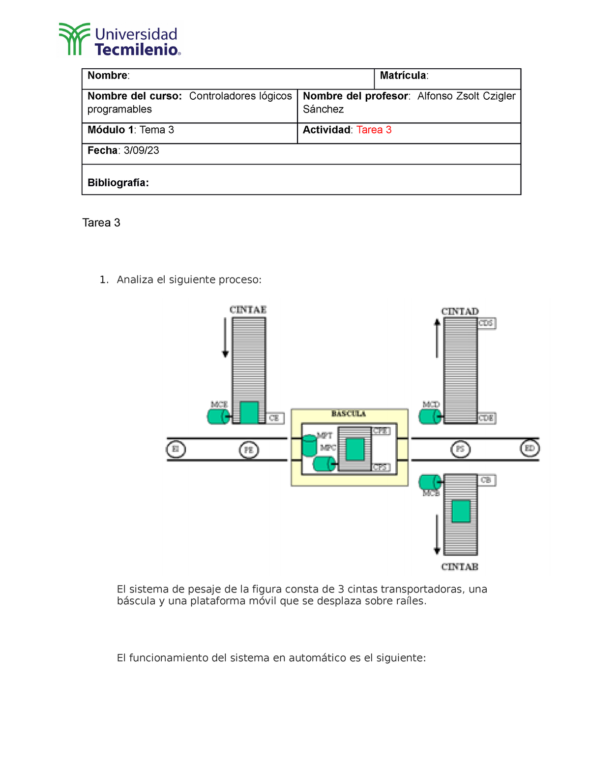 Tarea 3 Plc Nombre Matrícula Nombre Del Curso Controladores