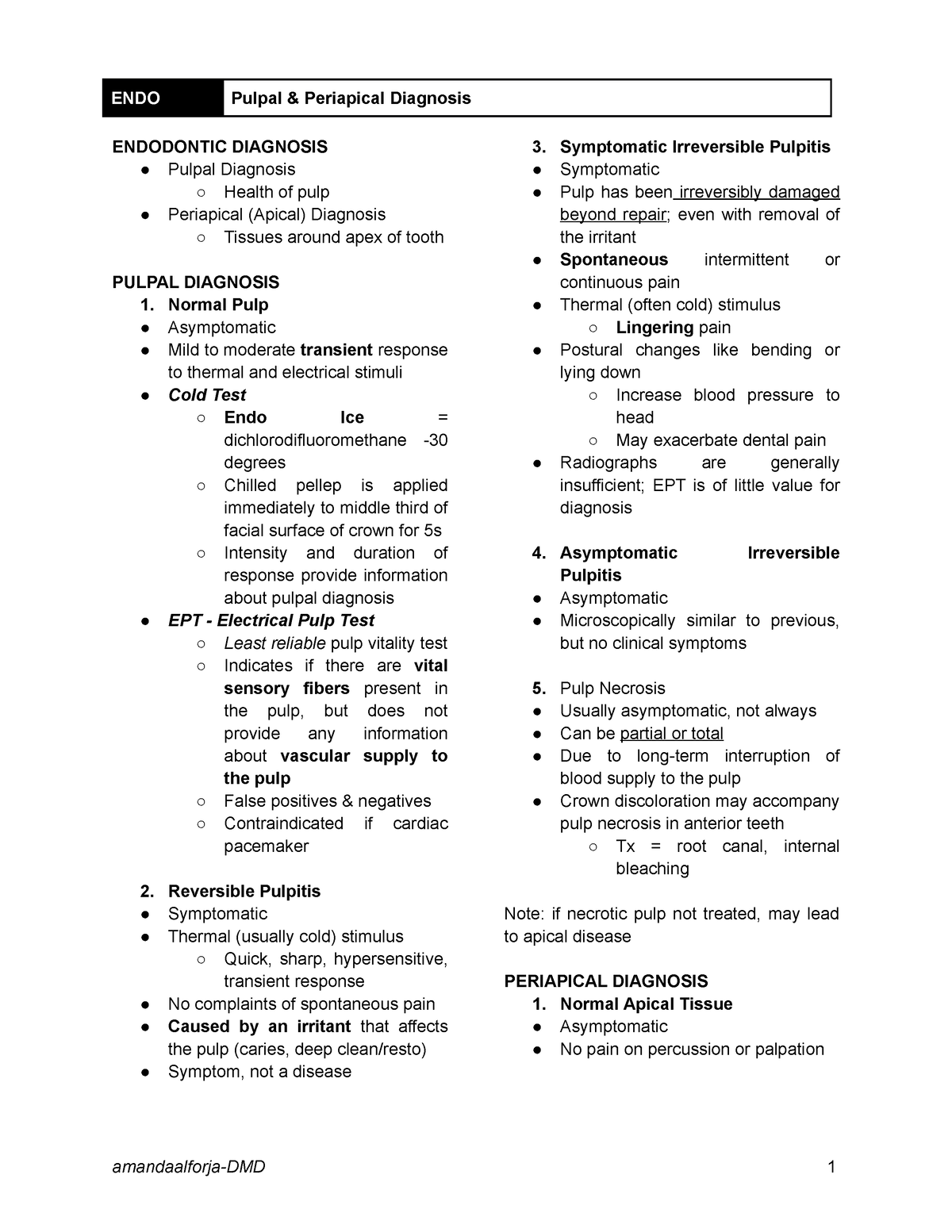 Endo Pulpal Diagnosis