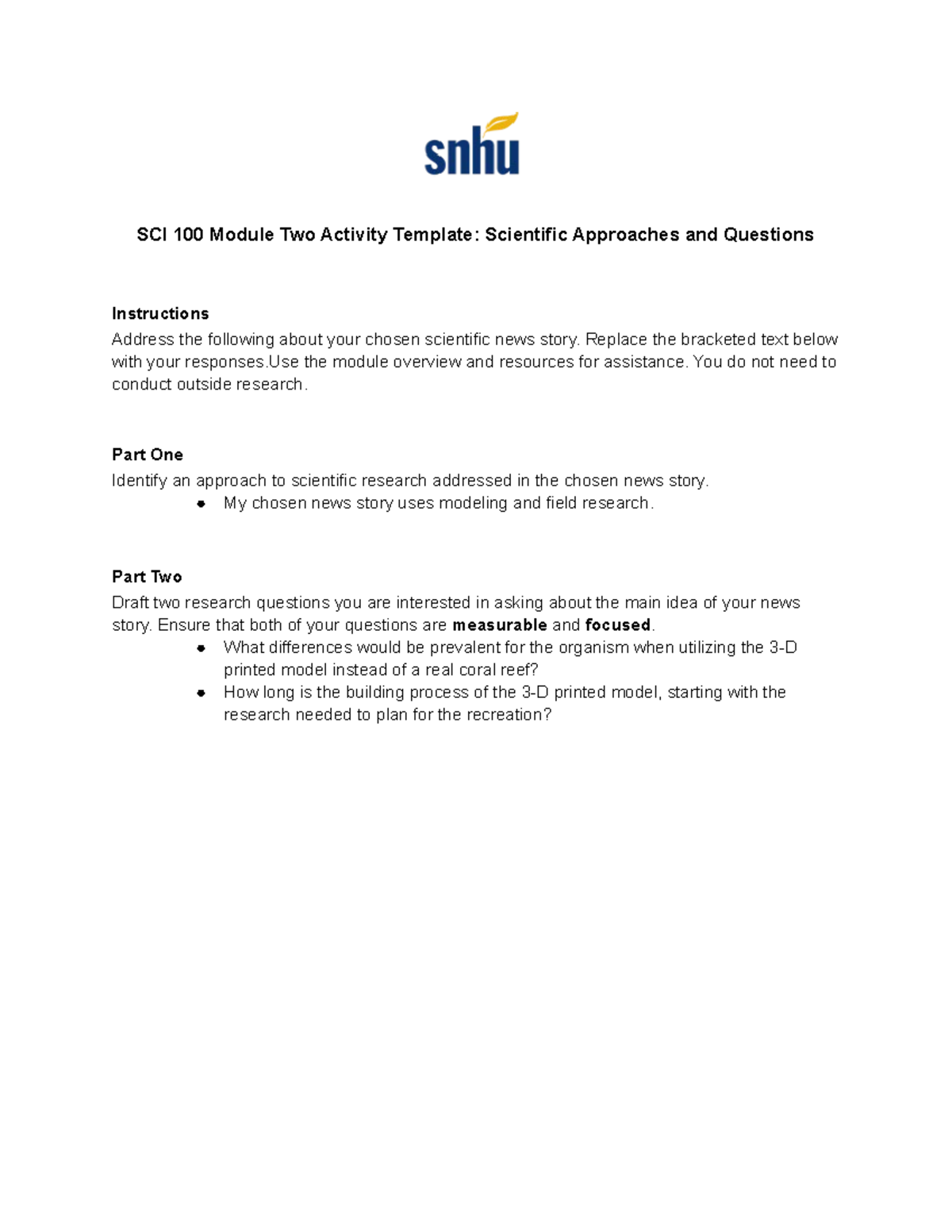 Module 2- Activity 2 SCI-100 - SCI 100 Module Two Activity Template ...