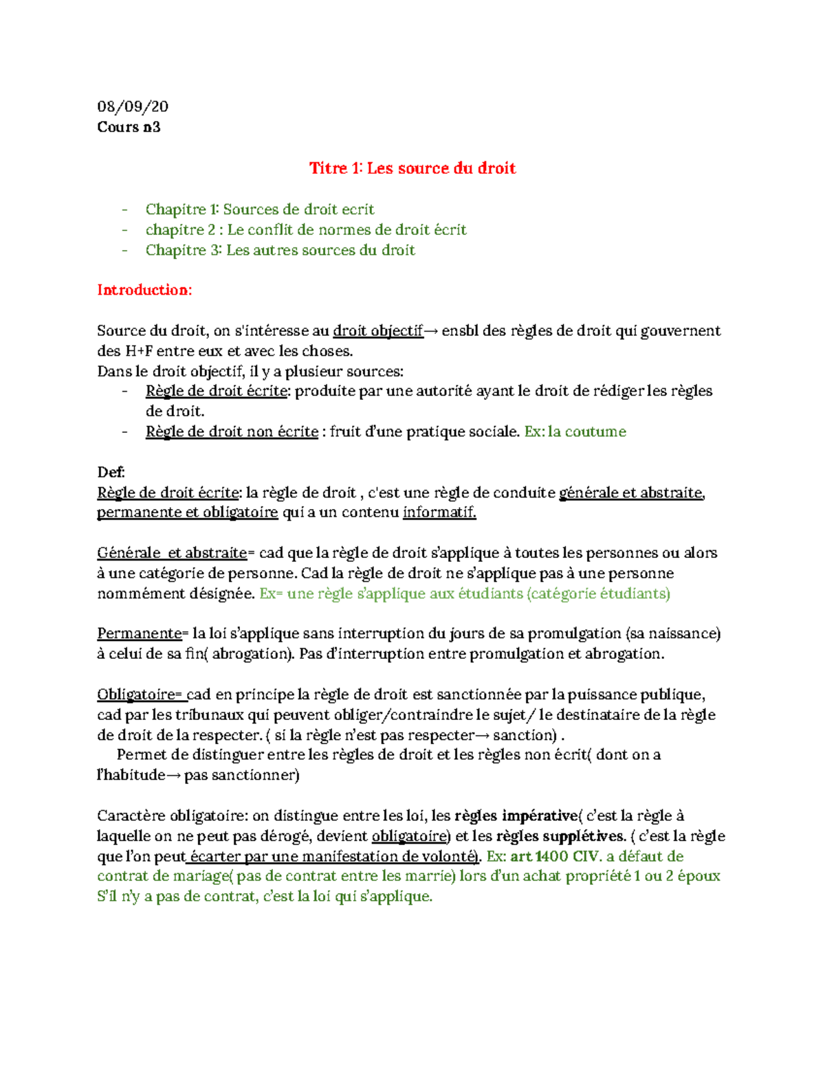 titre 1: les sources du droit - 08/09/ Cours n Titre 1 Les source du ...