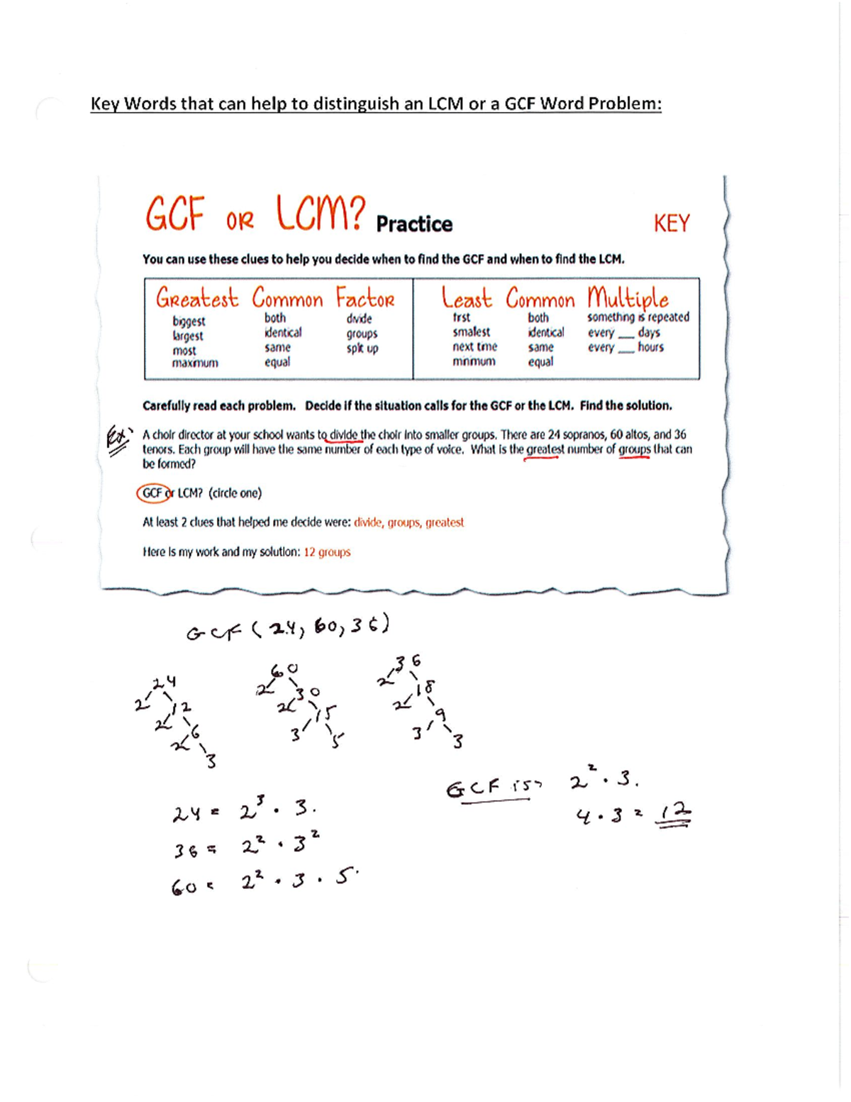 Key Words to Disti guish LCM of GCF Word Problem-001 - AMTH 092 - Studocu