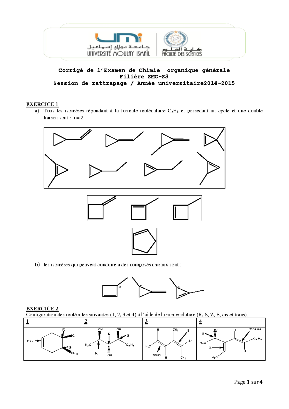 Corige 2014 15 ORG SMC S3 Sessi 2 - Corrigé de l’Examen de Chimie ...