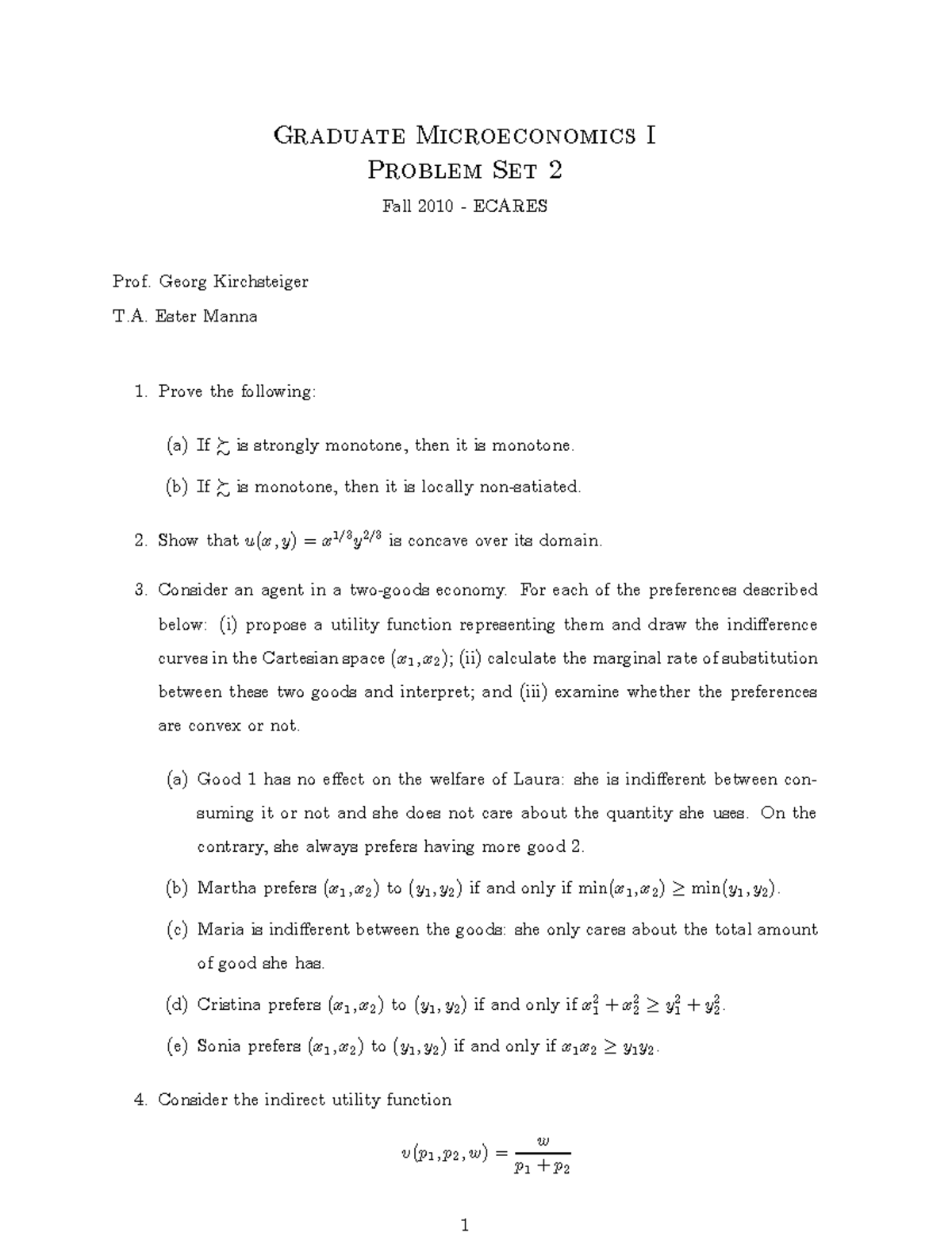 PS2 - problem sets in graduate microeconomics - Graduate Microeconomics ...