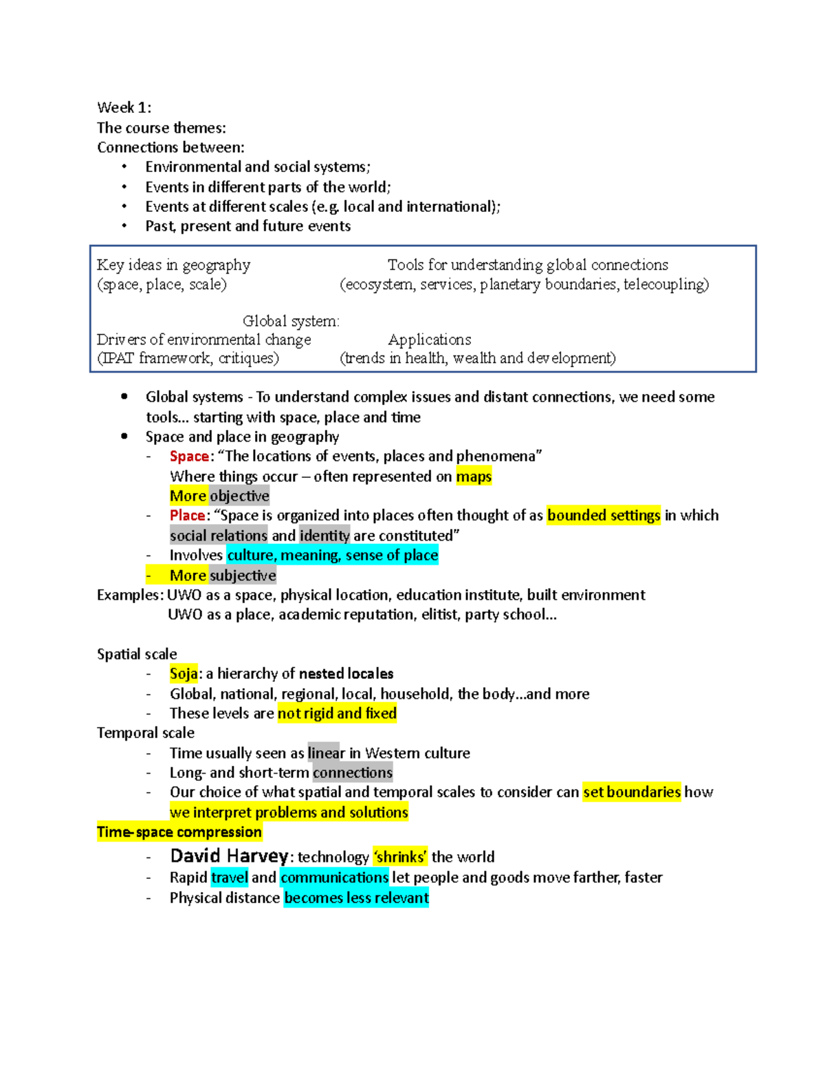 Geo 1500 1 - Lecture notes 1 - Week 1: The course themes: Connections ...