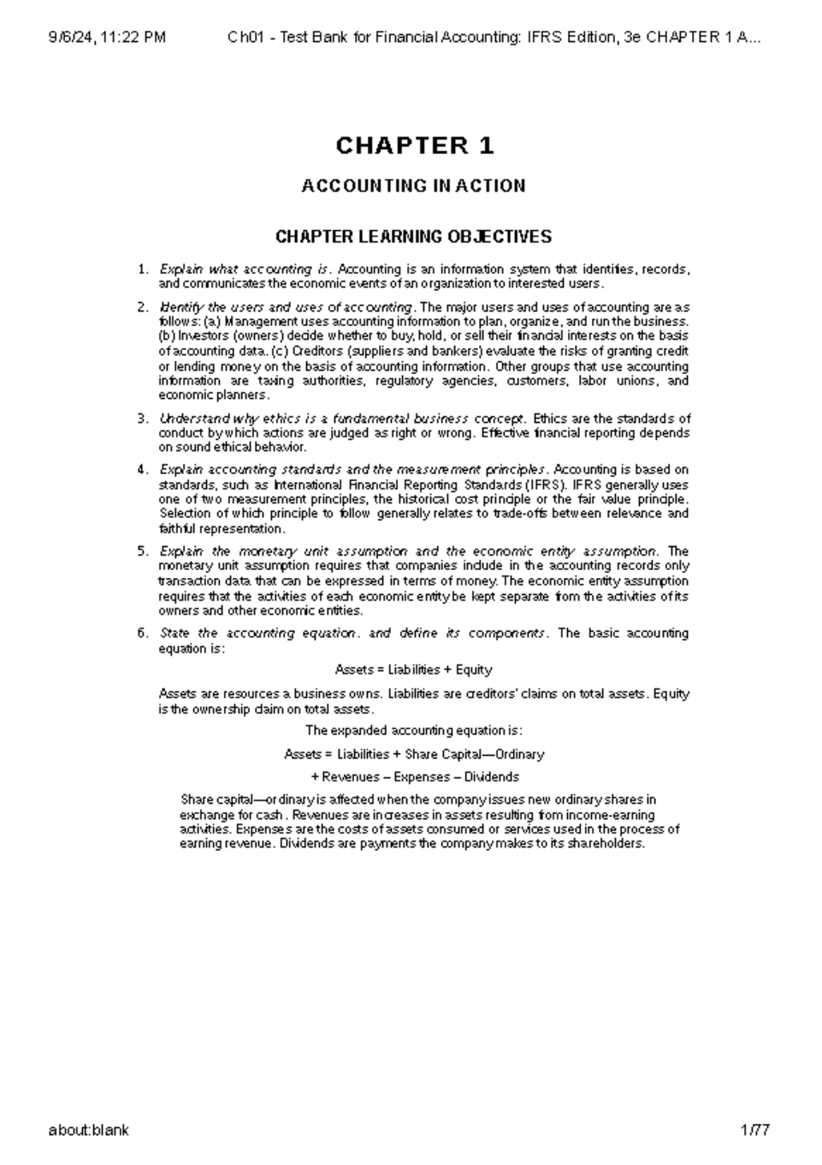 Ch01 - Test Bank for Financial Accounting IFRS Edition, 3e Chapter 1 ...