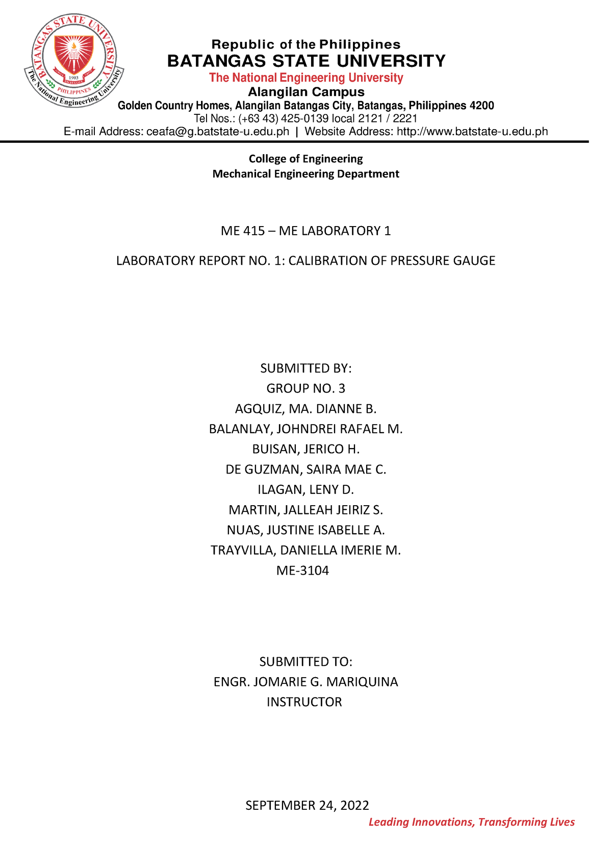 LAB- Report - BATANGAS STATE UNIVERSITY The National Engineering ...