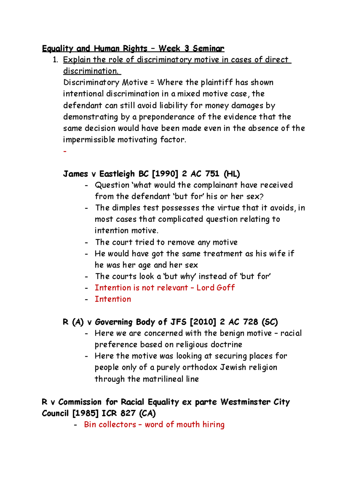 Week 3 Seminar - Lecture notes 3 - Equality and Human Rights – Week 3 ...