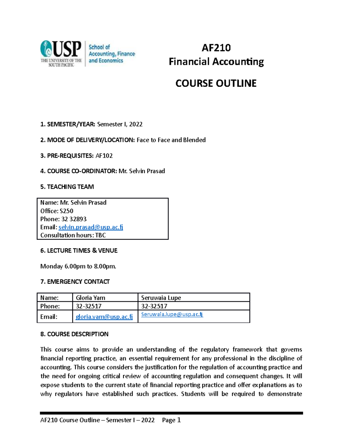 Af210 Draft Course Outline S1 2022 Af Financial Accounting Course Outline Semesteryear 6996