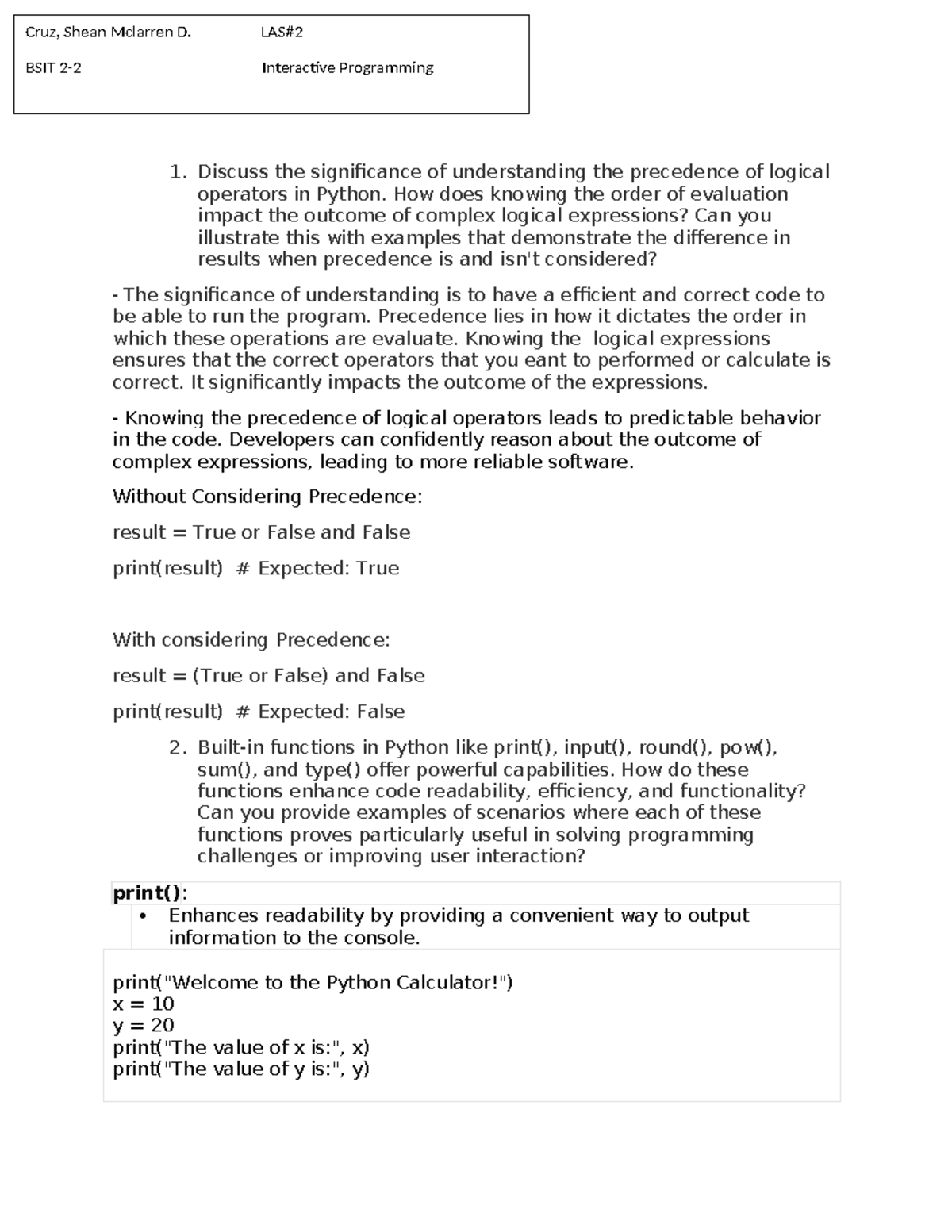 LAS 4 - Interactive Programming - 1. Discuss the significance of ...
