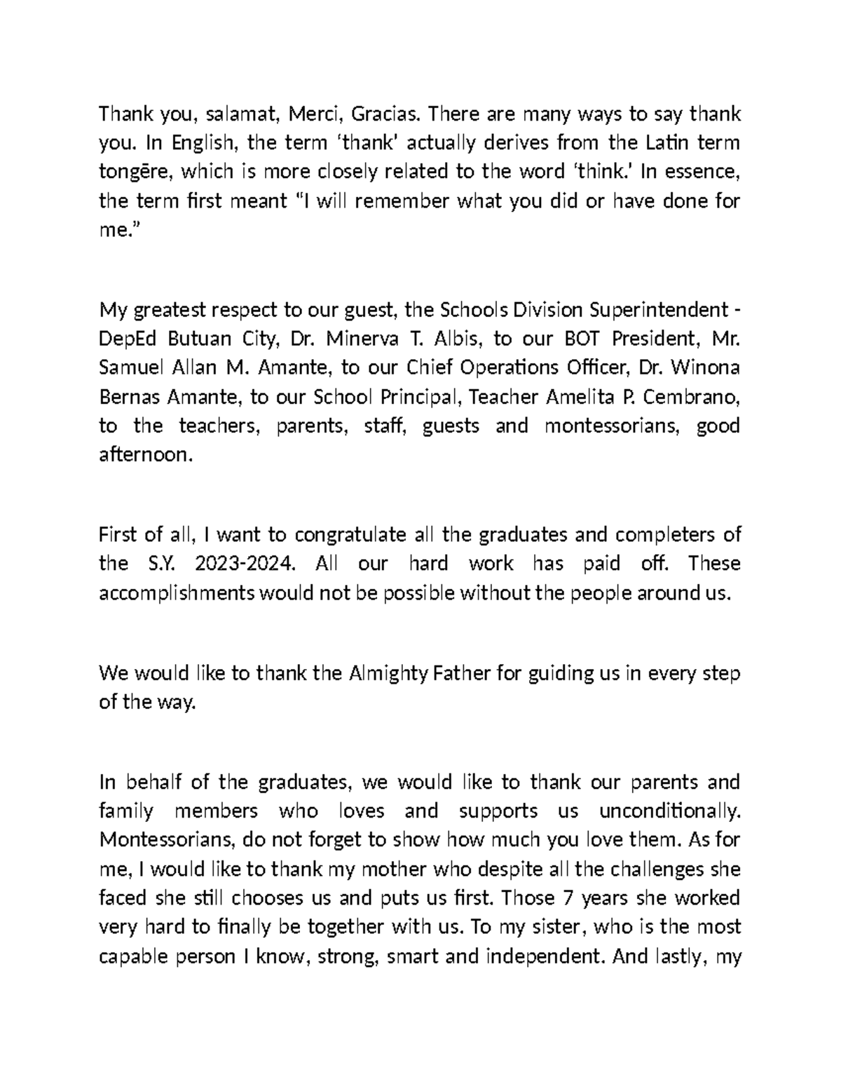 Address of Gratitude Revised - Thank you, salamat, Merci, Gracias ...