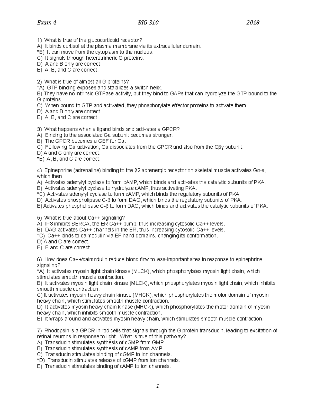 BIO 310 Exam 4 2018 with answers Lectures 20-22 - Exam 4 BIO 310 2018 1 ...