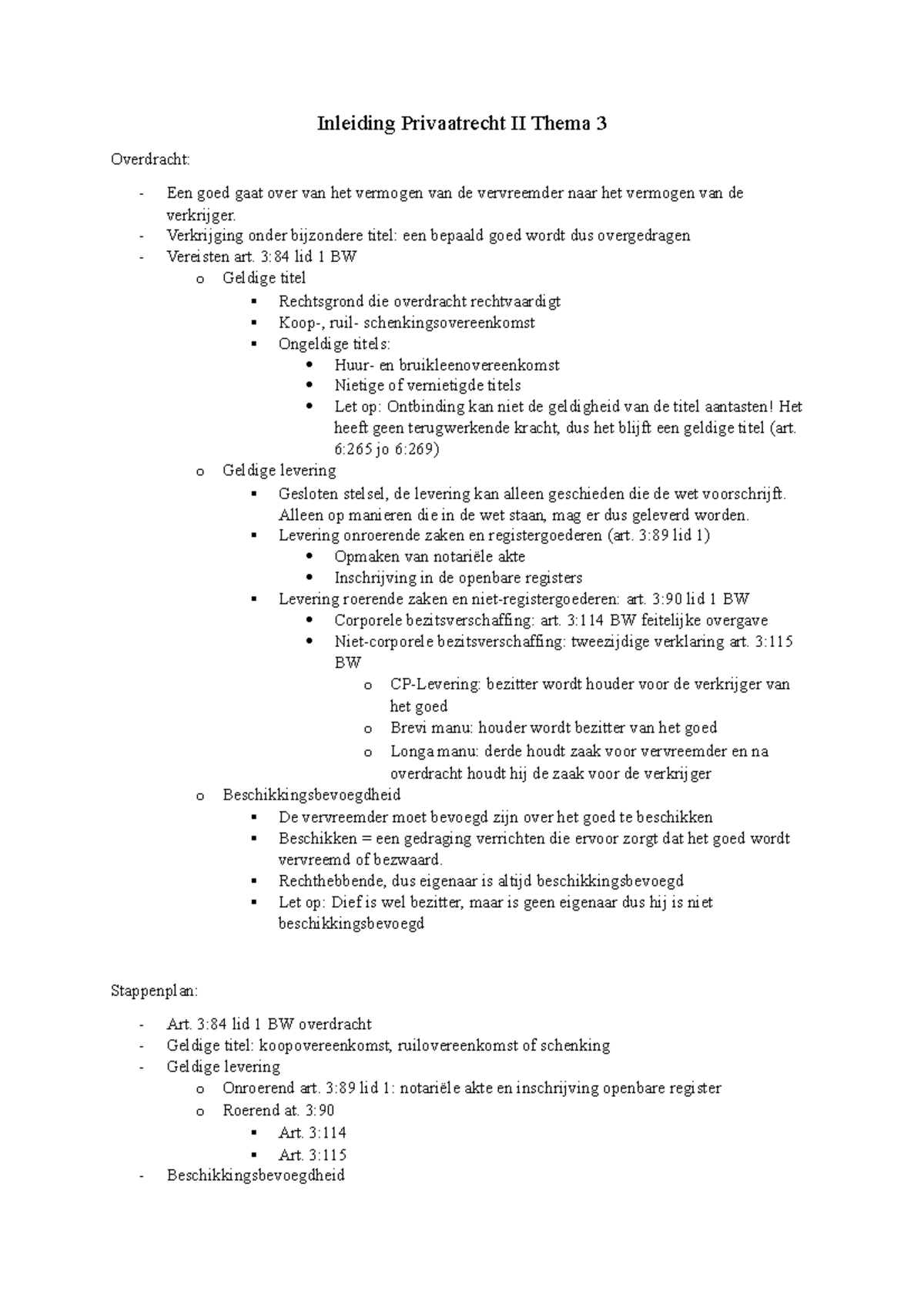 Inleiding Privaatrecht: Goederenrecht Week 3 Overdracht Samenvatting ...