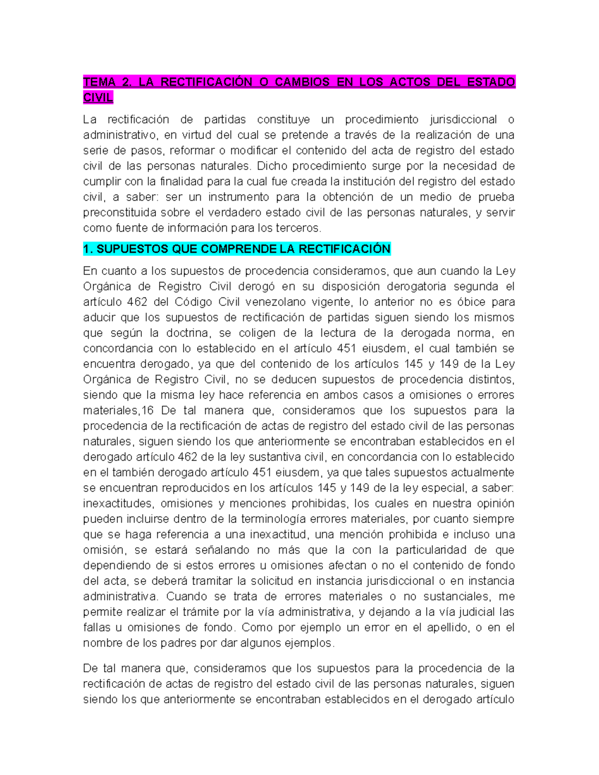 Unidad II. LA Rectificación O Cambios EN LOS Actos DEL Estado Civil ...