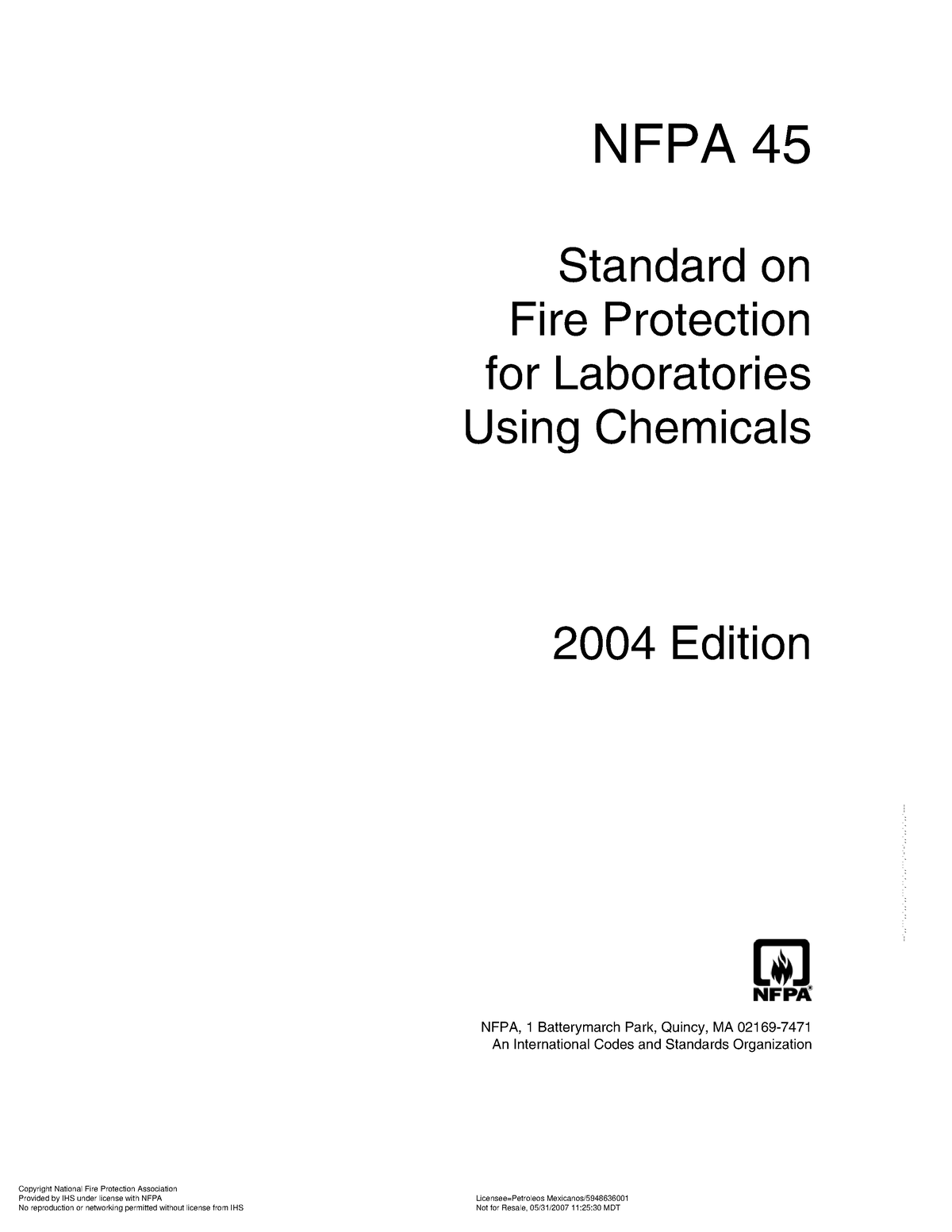 NFPA 45- 2005 - Incendios - NFPA 45 Standard on Fire Protection for ...