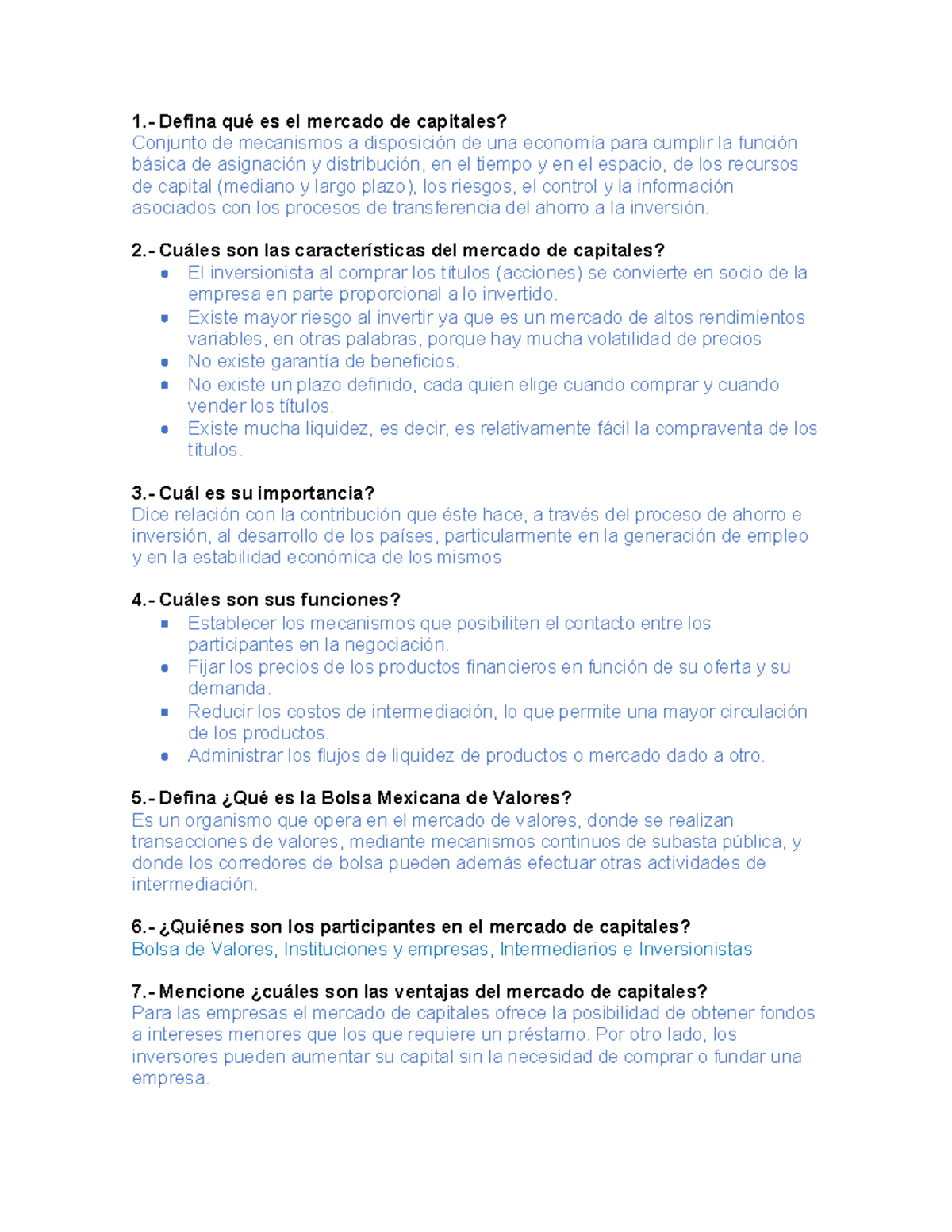 A#7 Mercado de Capitales - 1.- Defina qué es el mercado de capitales ...