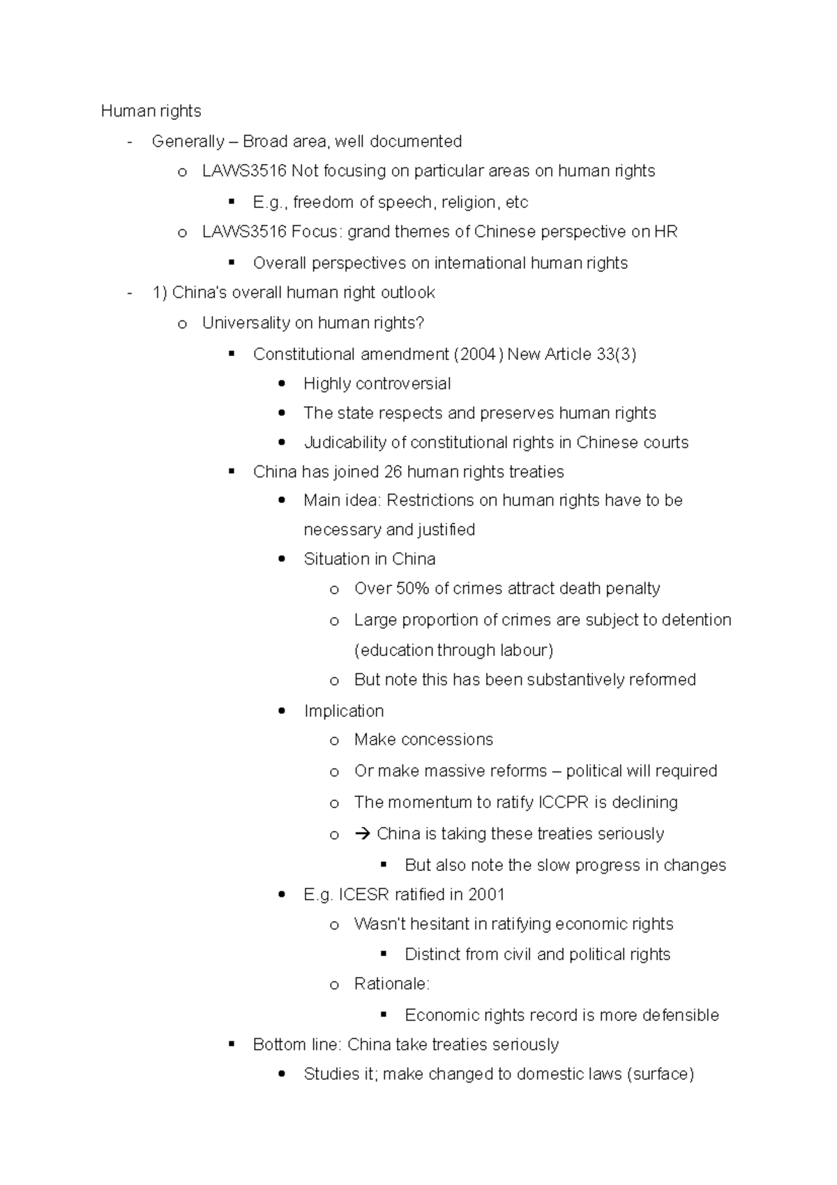 Week 10 Summary - Summarised and consolidated notes - Human rights ...