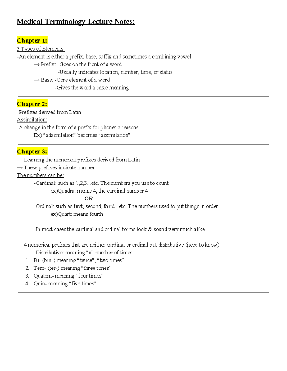 Med-Term Lecture Notes - Medical Terminology Lecture Notes: Chapter 1: ...