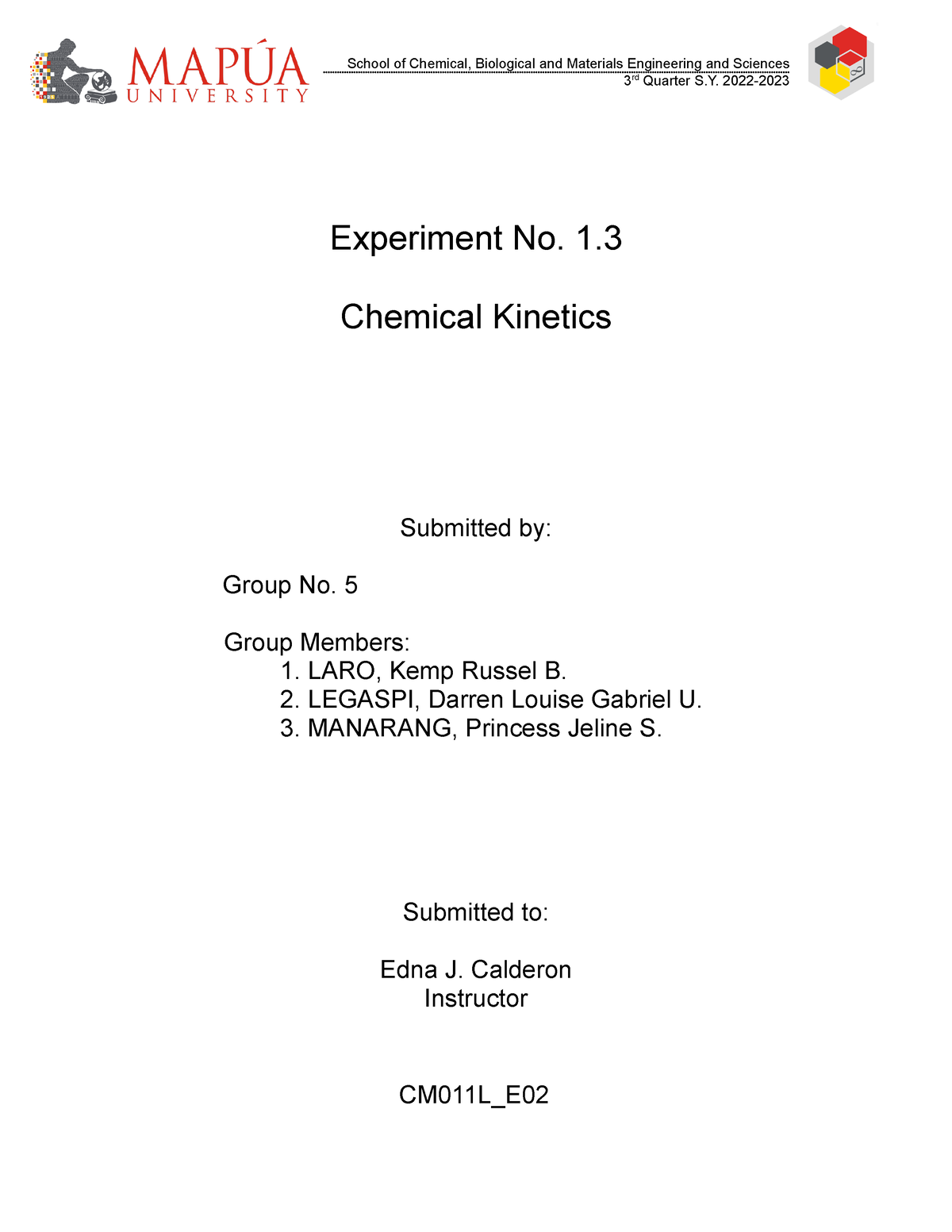 experiment 1 chemical kinetics