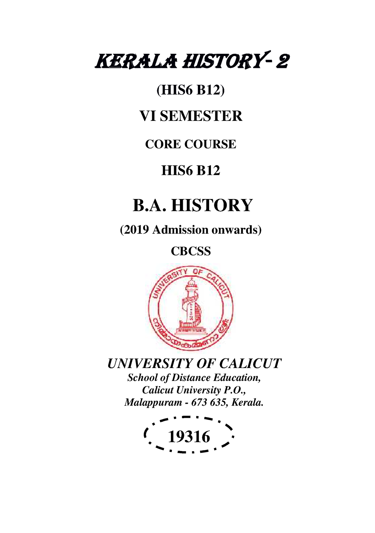 SLM-His- Kerala History - KERALA HISTORY- 2 (HIS6 B12) VI SEMESTER CORE ...