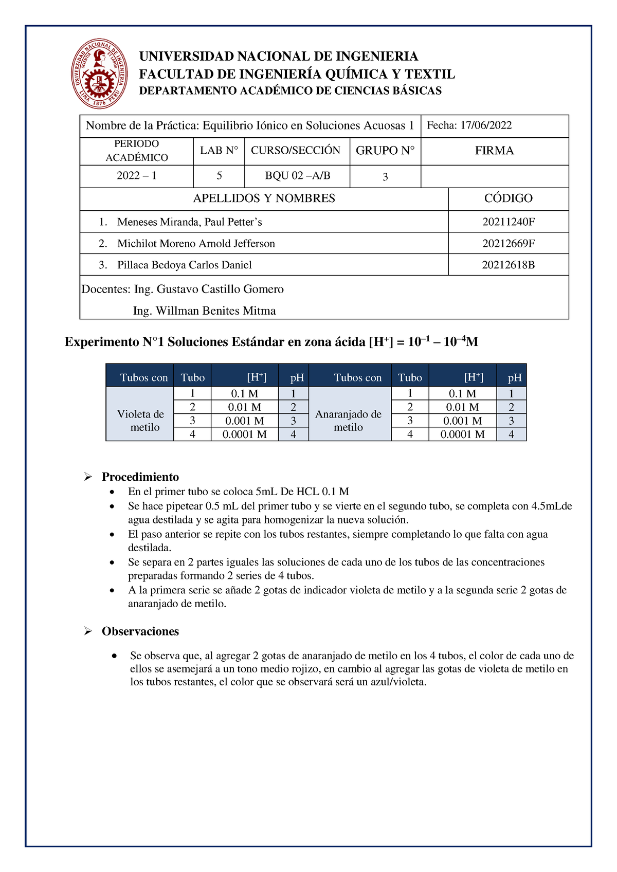 Reporte N°5 Grupo 3 LAB BQU02-B - UNIVERSIDAD NACIONAL DE INGENIERIA ...