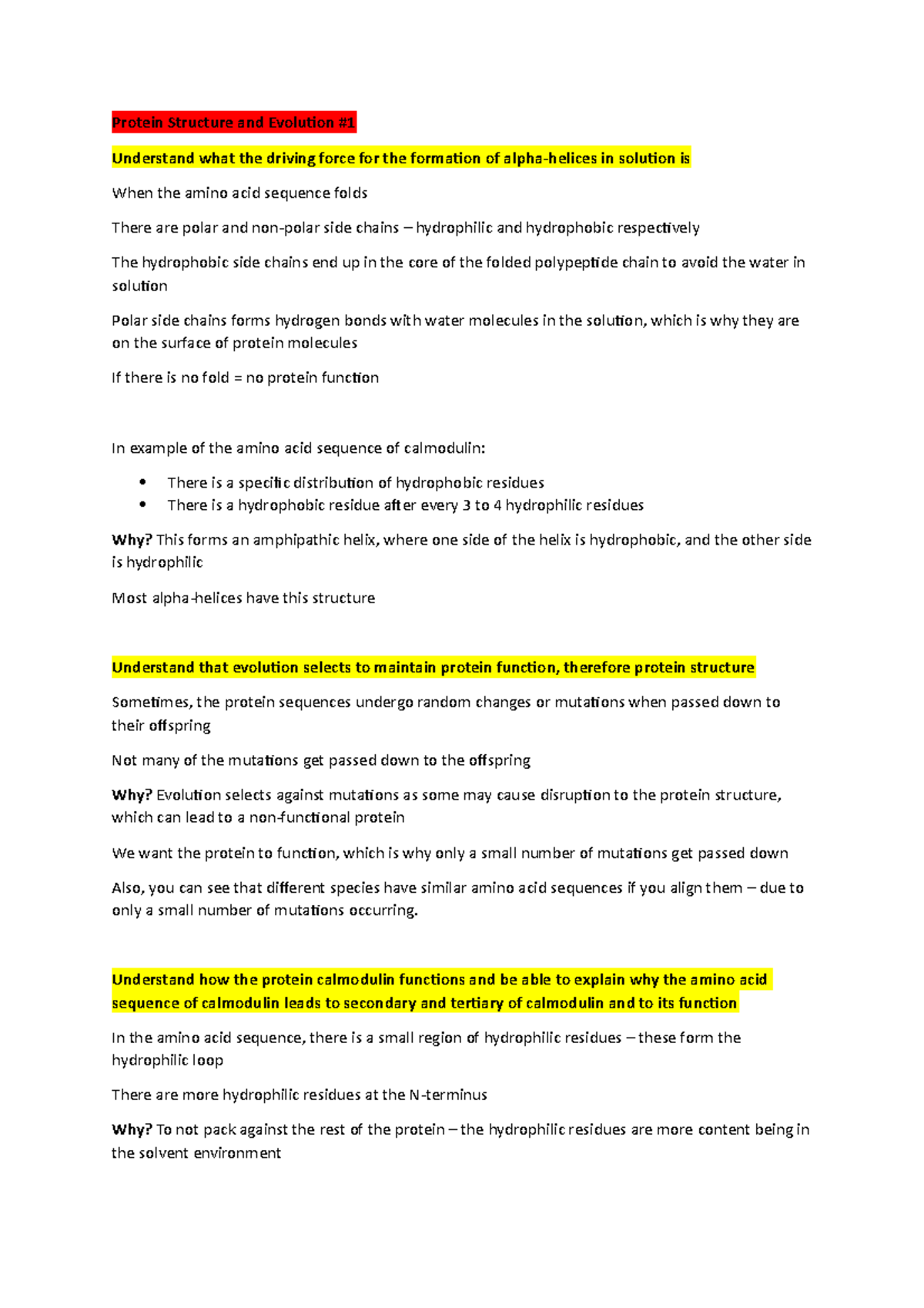 Protein Structure 1 - Lecture notes 1 - Protein Structure and Evolution ...