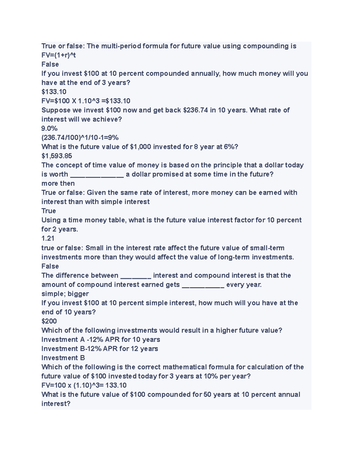 FIN300 (14) - EXAM HELP! - True Or False: The Multi-period Formula For ...