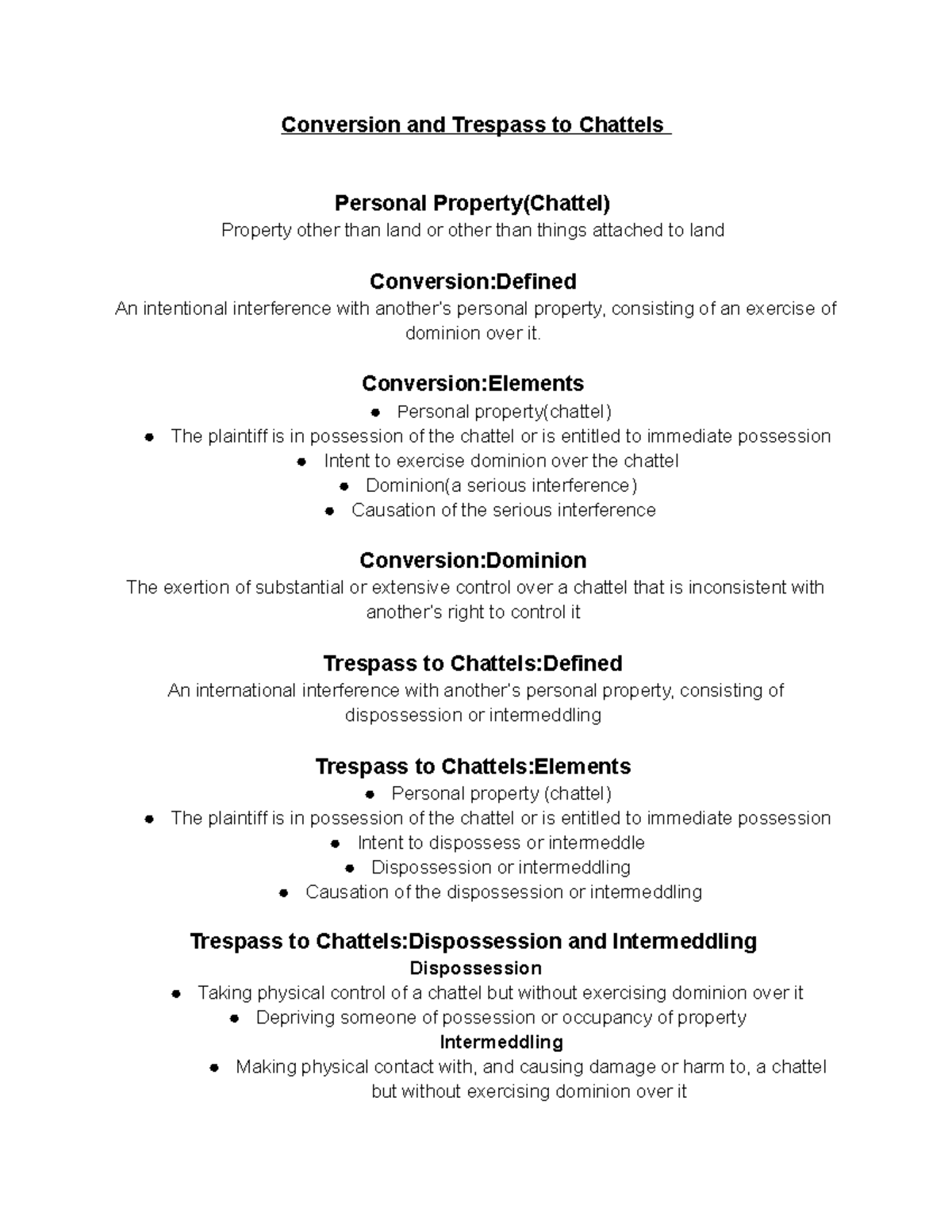 Trespass To Chattels Vs Conversion Examples