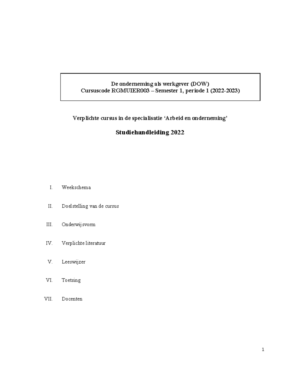 Reader DOW - Studiehandleiding Van Jaar 2022/2023 - De Onderneming Als ...