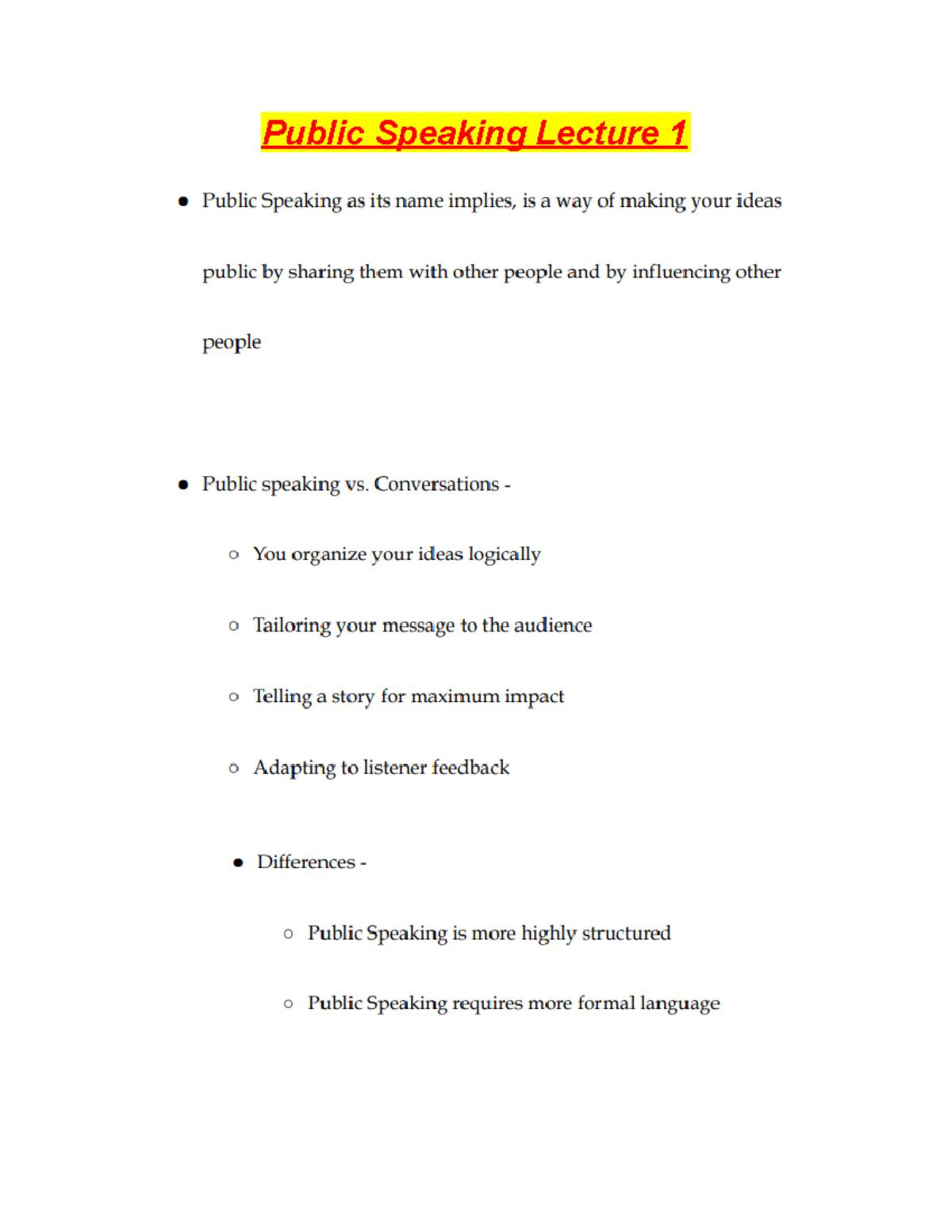 Public Speaking Lecture 1 - COMM 3003 - Studocu