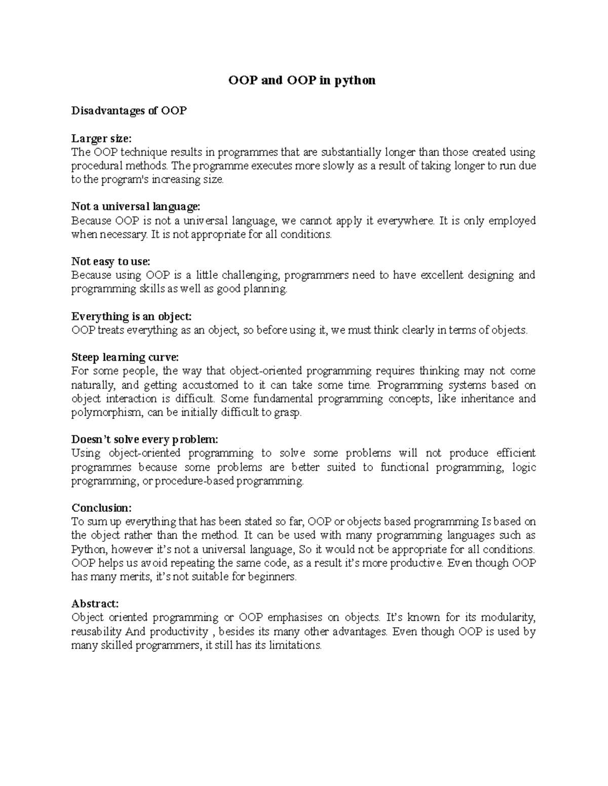Prog Quiz 2 - Quiz 2 answers - OOP and OOP in python Disadvantages of ...