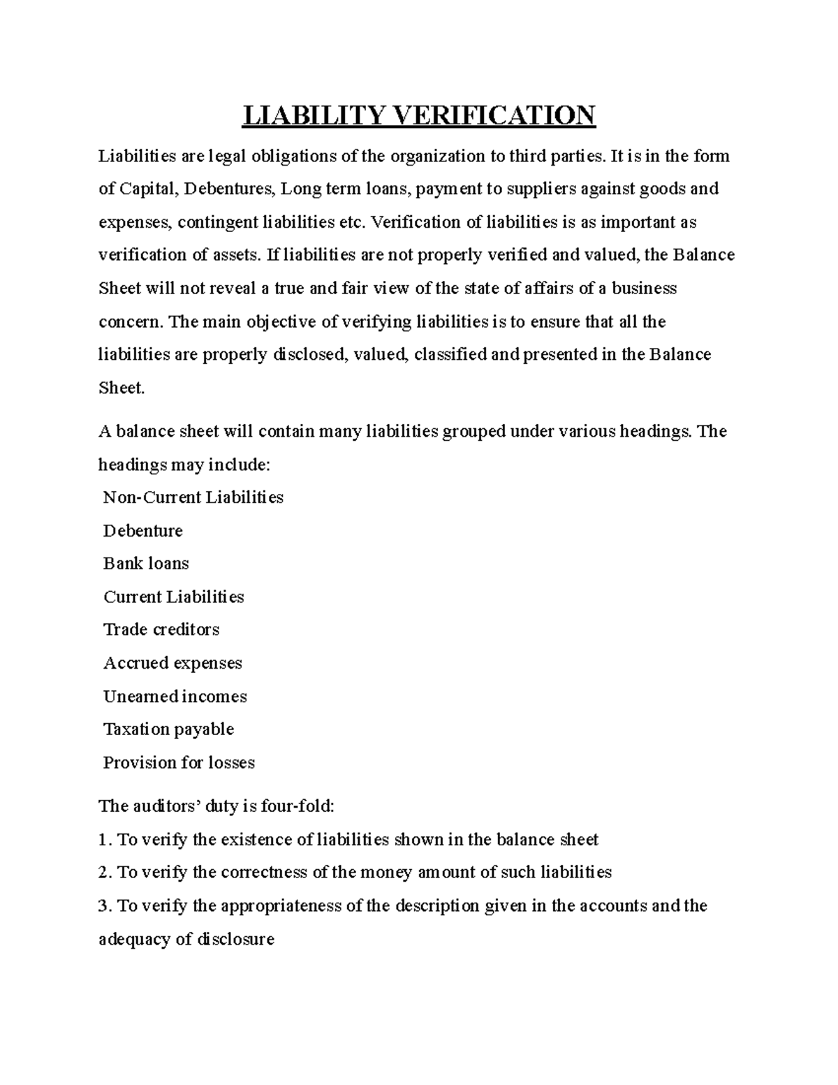 Liability Verification - LIABILITY VERIFICATION Liabilities are legal ...