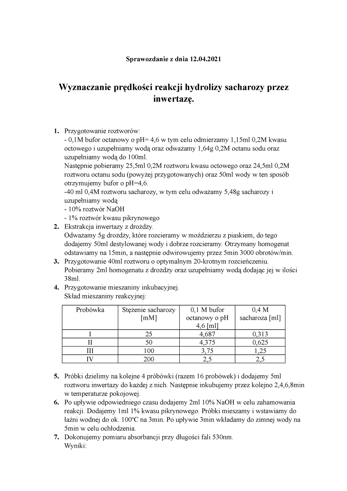 Sprawozdanie-z-12 - Wyznaczanie Prędkości Reakcji Hydrolizy Sacharozy ...