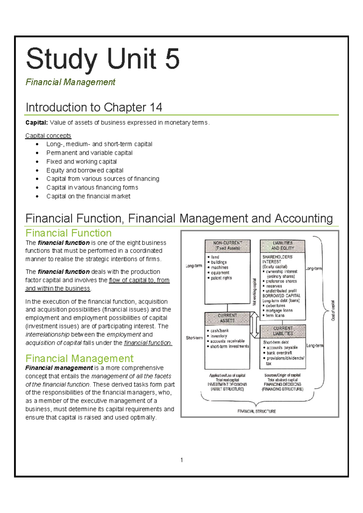EB Unit 5 - Study Unit 5 Financial Management Introduction to Chapter ...