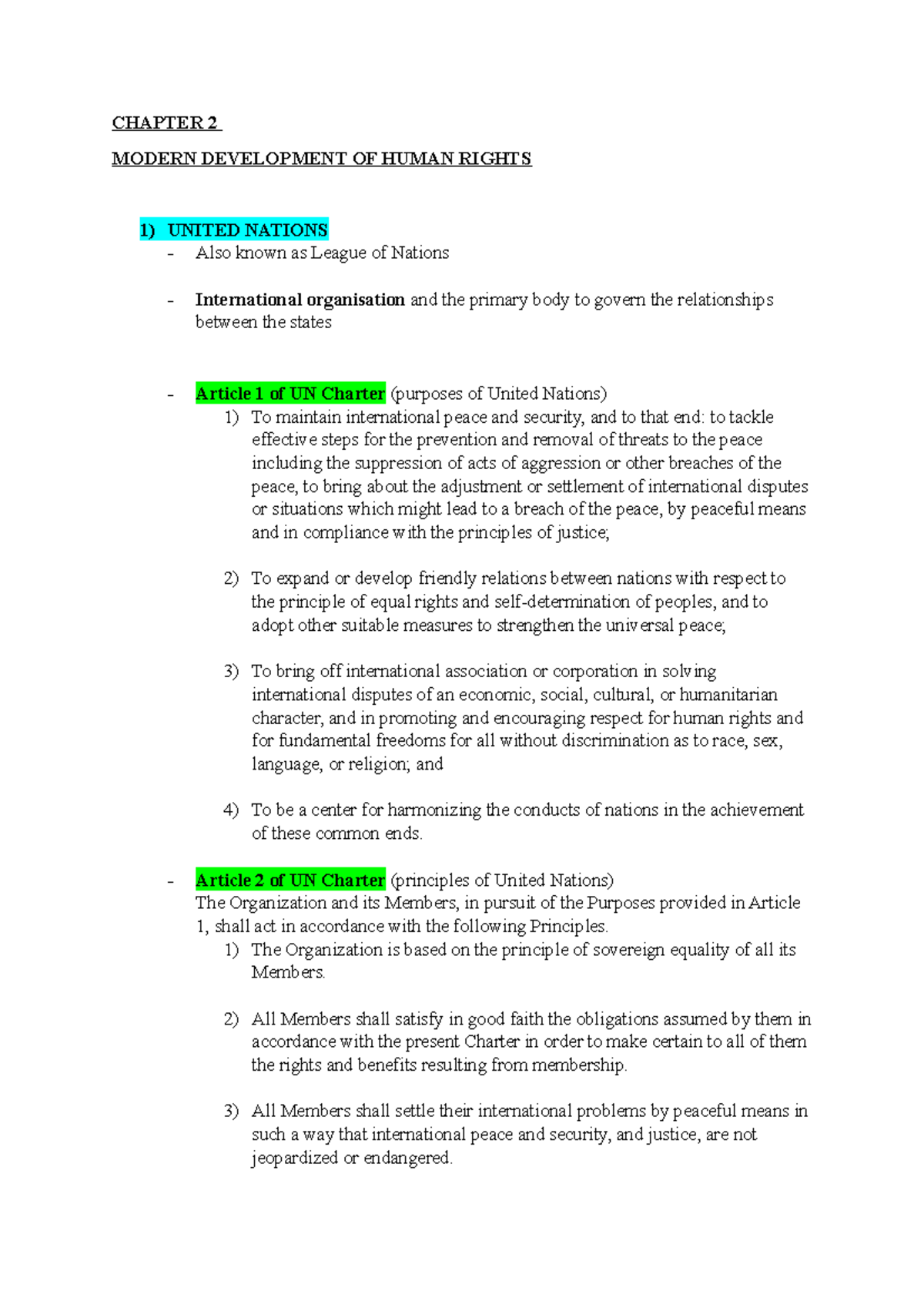 Chapter 2 notes - CHAPTER 2 MODERN DEVELOPMENT OF HUMAN RIGHTS 1 ...