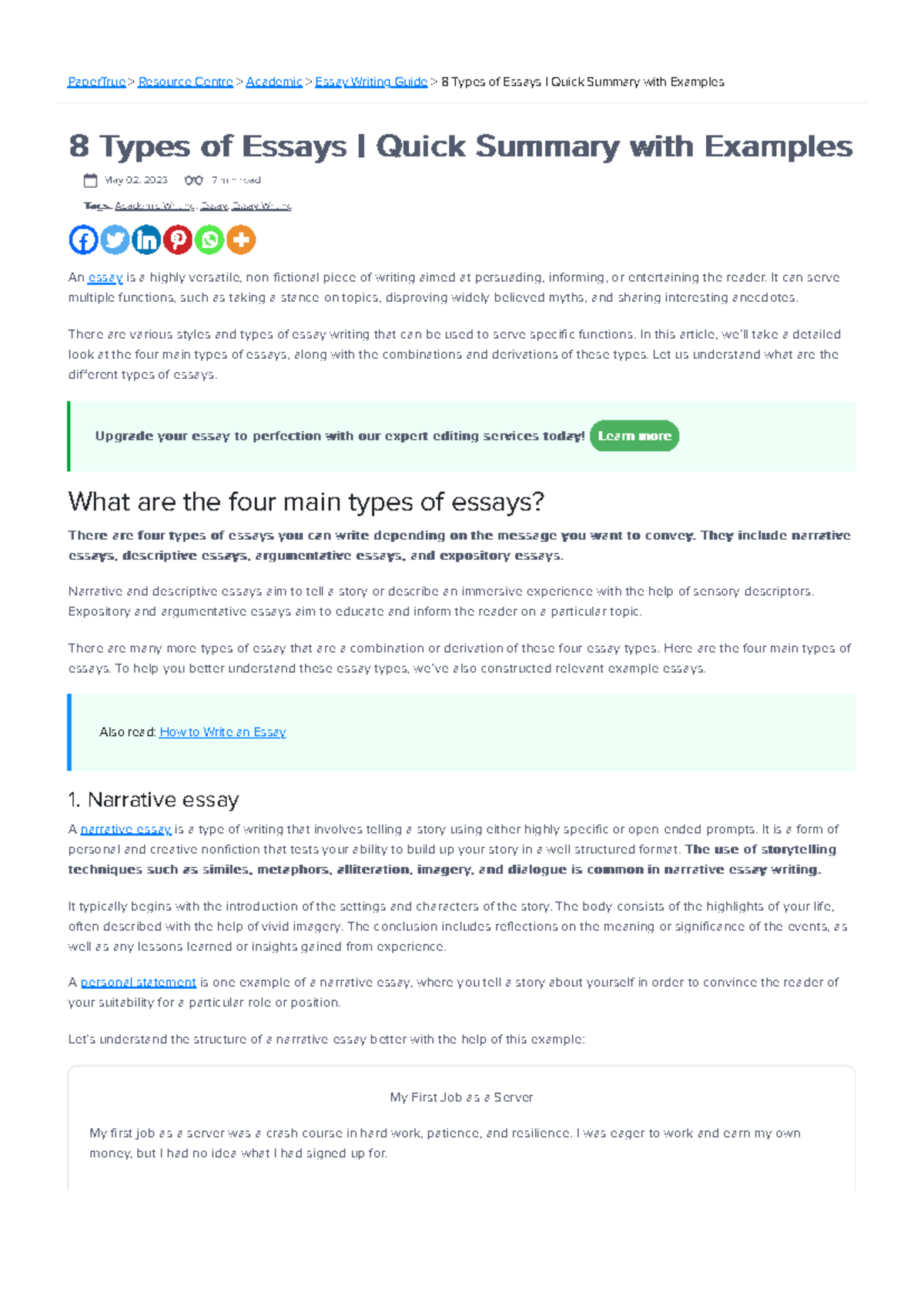 8 Types of Essays Quick Summary with Examples - PaperTrue > Resource ...