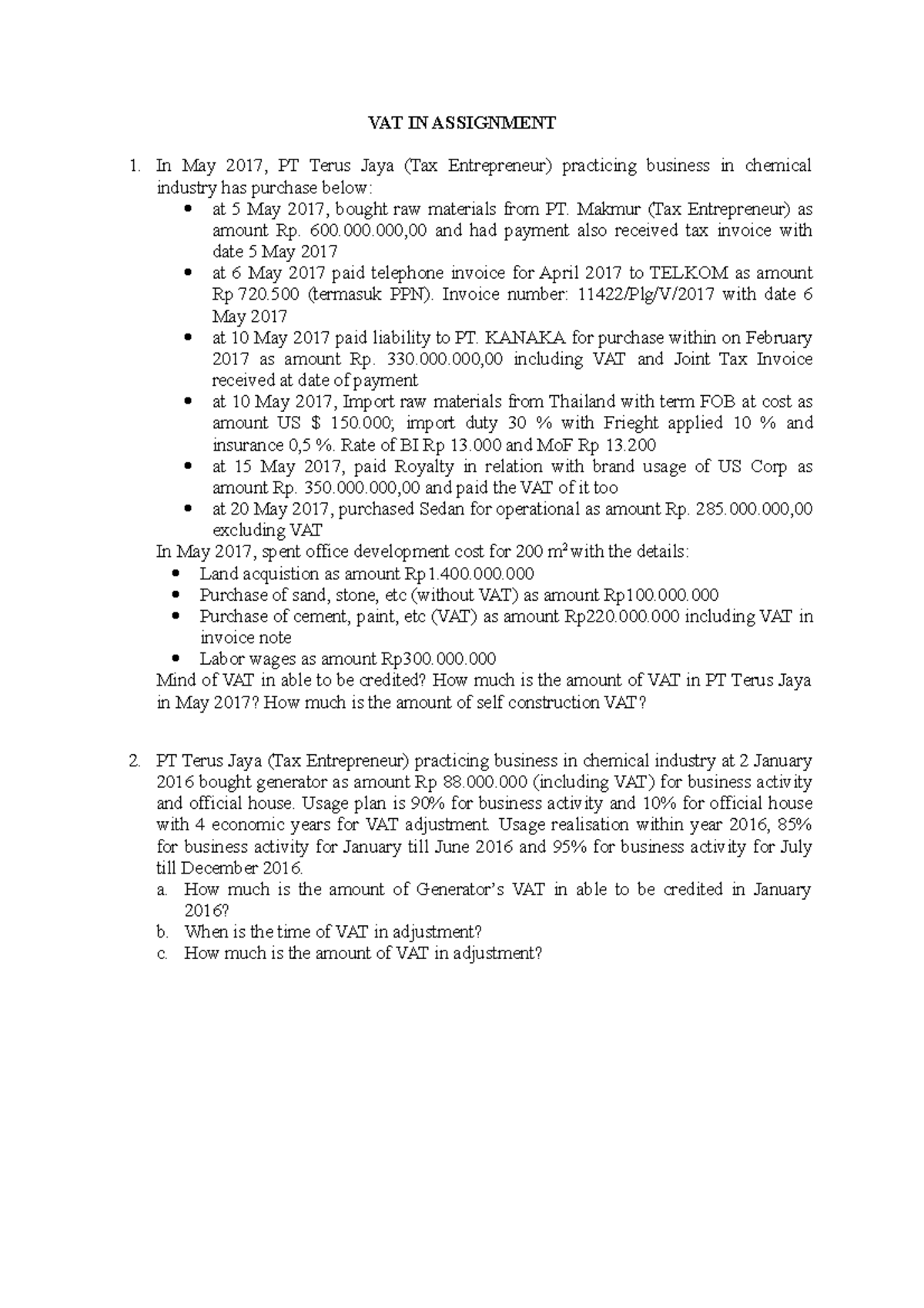 vat on assignment of debt