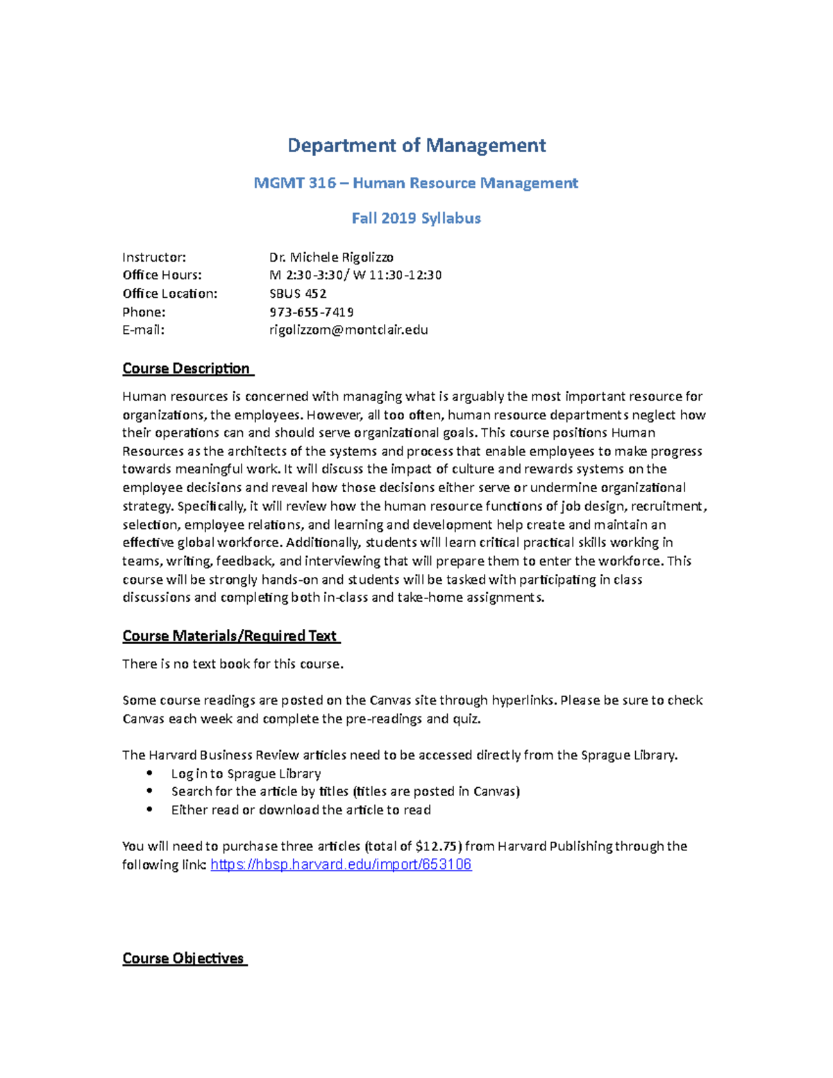 MGMT 316 Syllabus - Department Of Management MGMT 316 – Human Resource ...