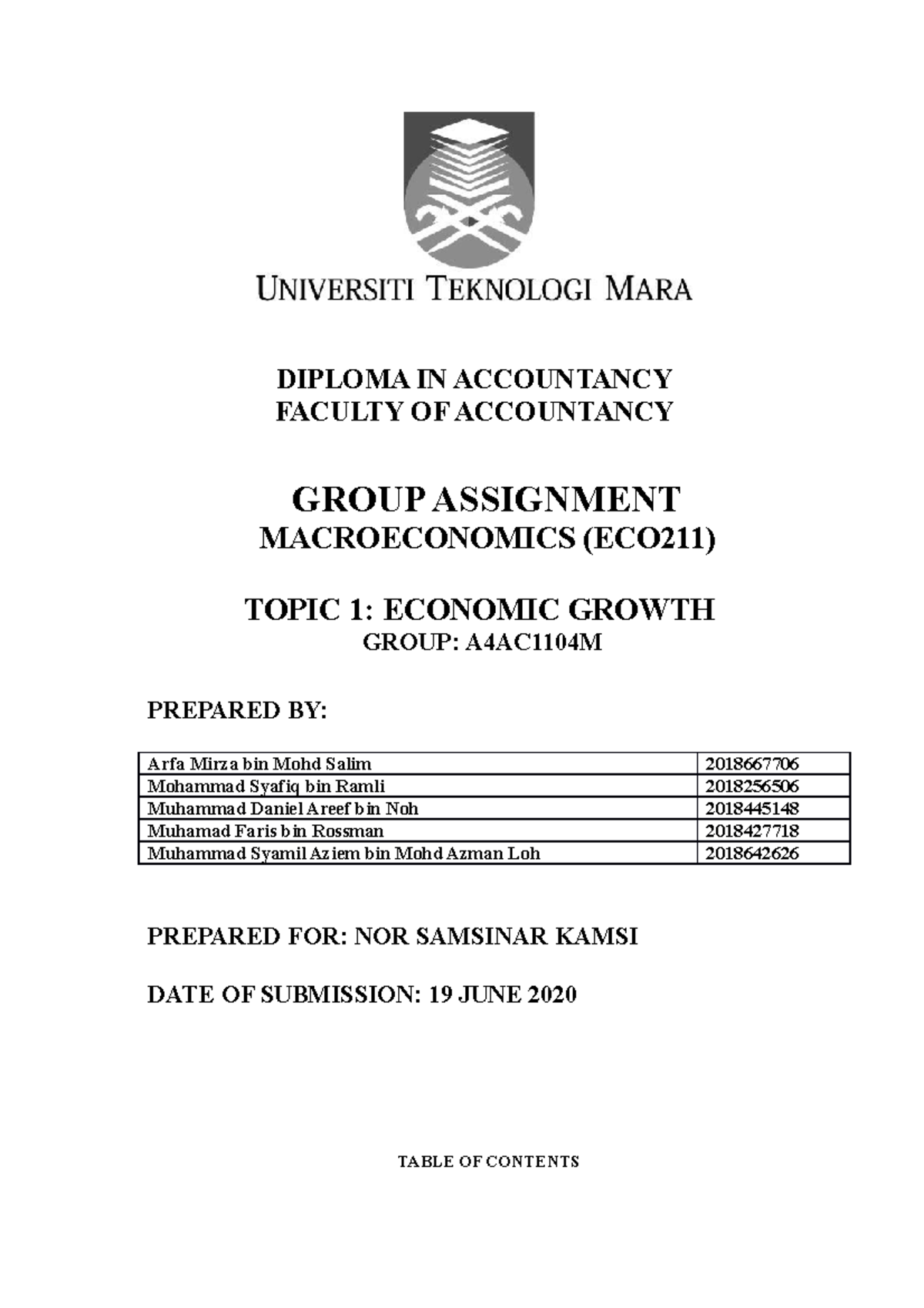 ECO 211-Report Group 1 A4 AC110 4M - DIPLOMA IN ACCOUNTANCY FACULTY OF ...