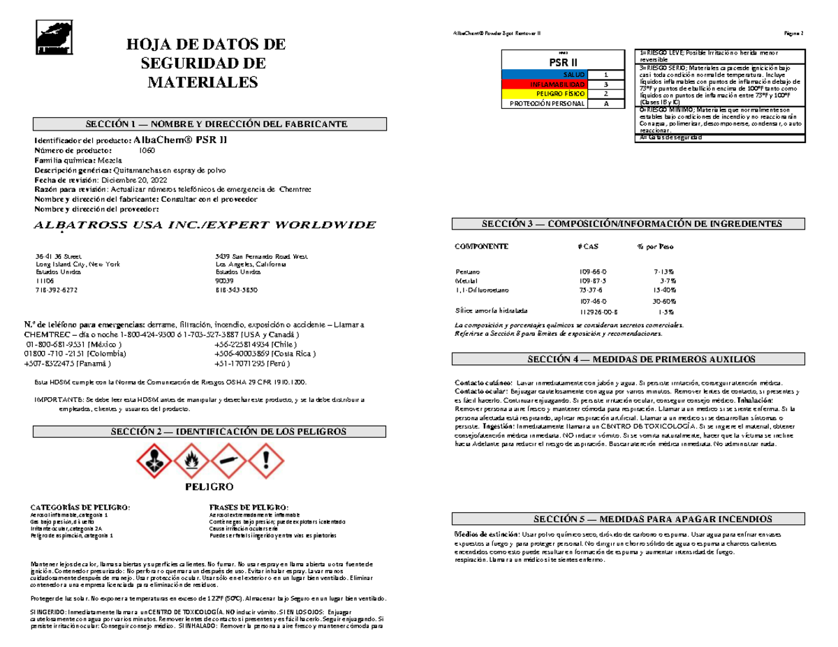 Talco ES - Hoja de seguridad de Equipo de proteccion - th HOJA DE DATOS