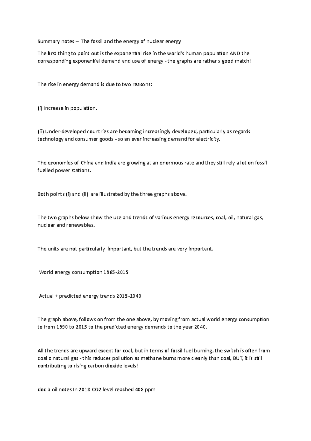 Summary notes – The fossil and the energy of nuclear energy - (ii ...