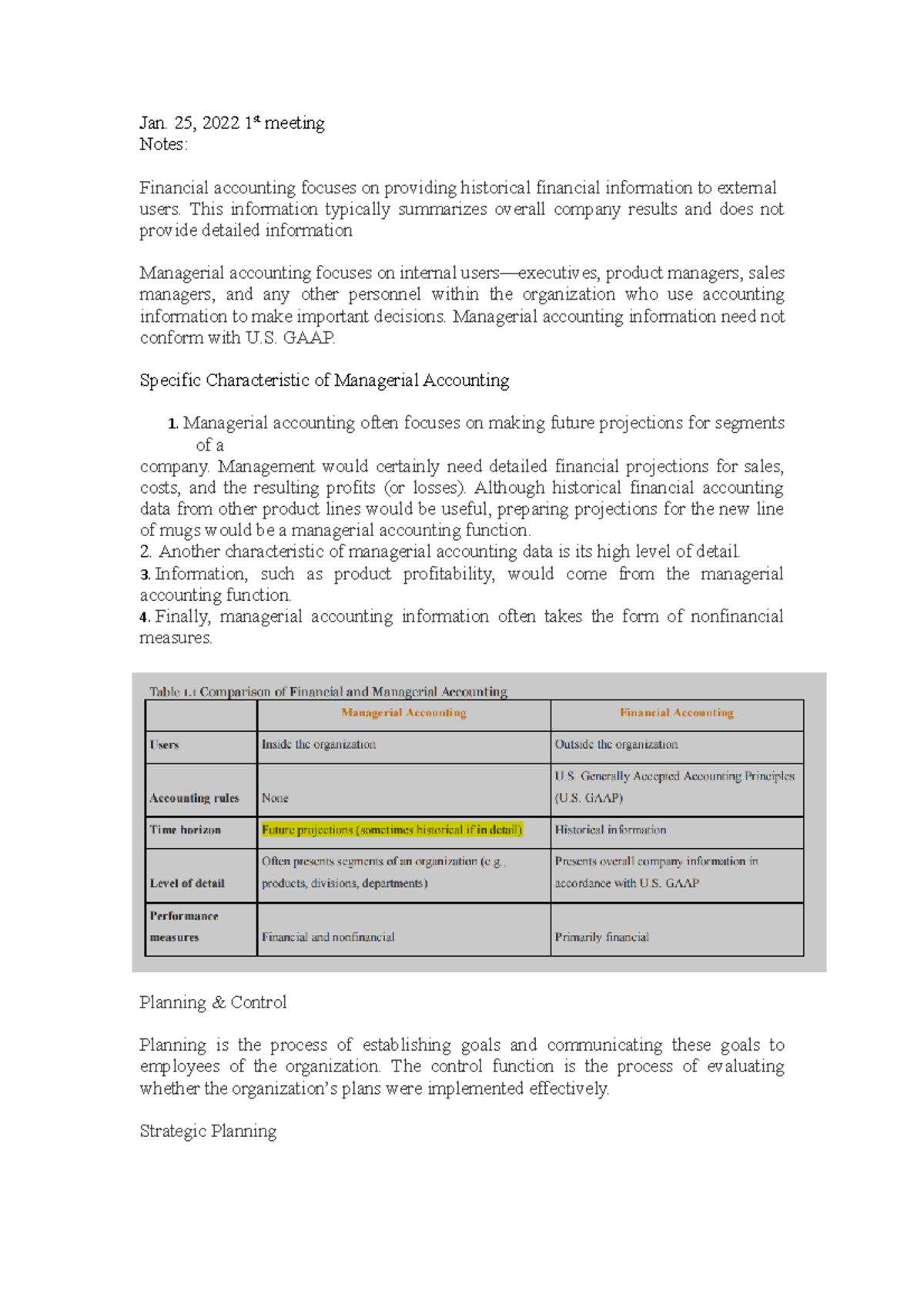 Notes Managerial Accounting - Jan. 25, 2022 1st meeting Notes ...