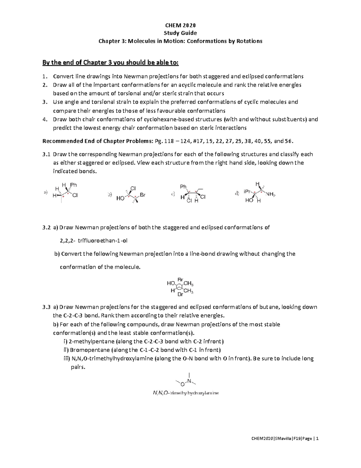 CHEM 2020 Chapter 3 Study Guide F19 - CHEM 2020 Study Guide Chapter 3 ...