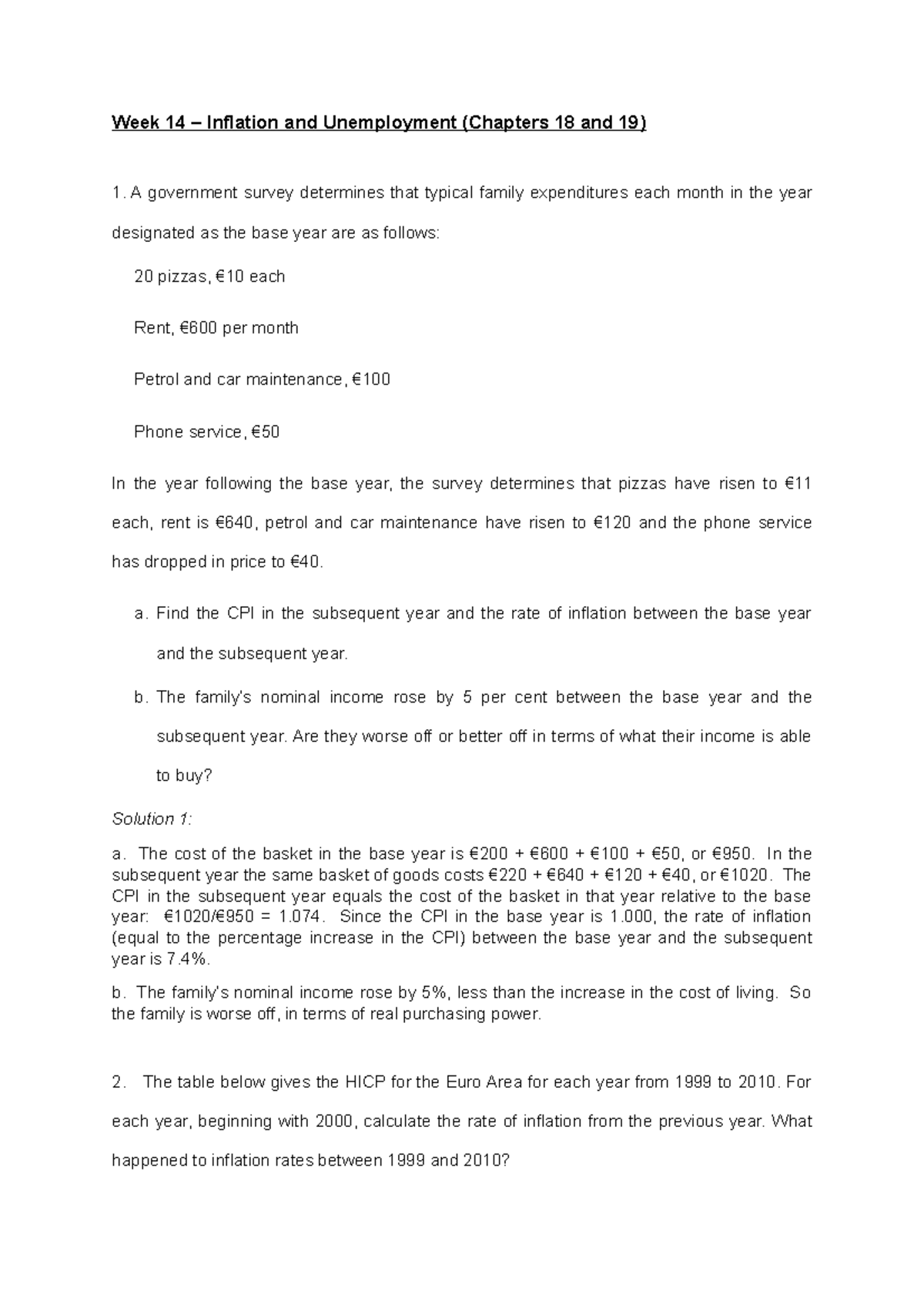 Tutorial Week 14 + Solutions - Week 14 – Inflation and Unemployment ...