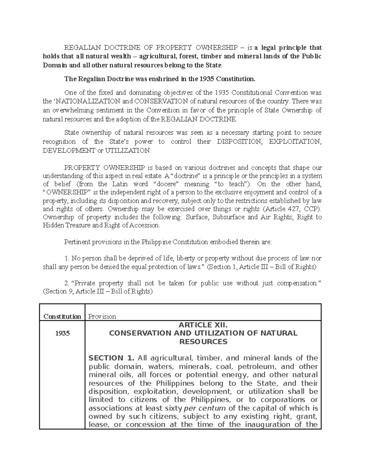 Real estate laws Module Reasearch REGALIAN DOCTRINE OF PROPERTY