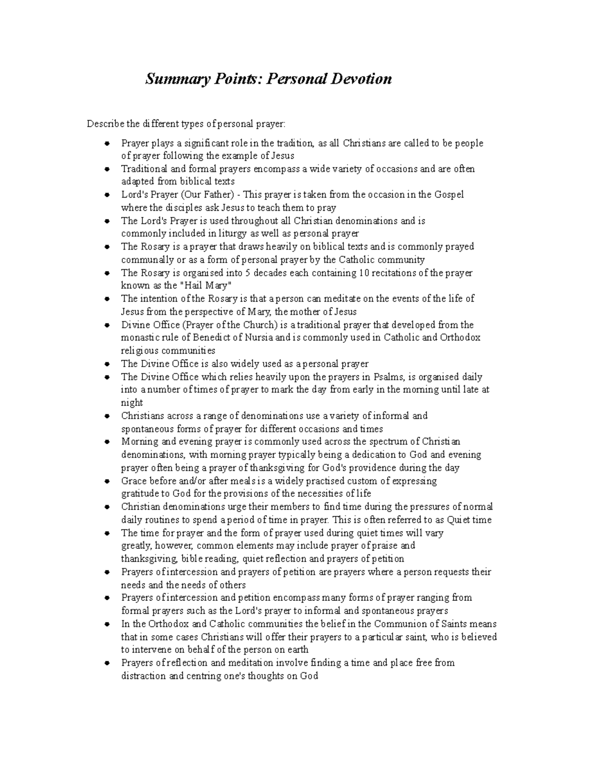 Personal Devotion Notes - Summary Points: Personal Devotion Describe ...