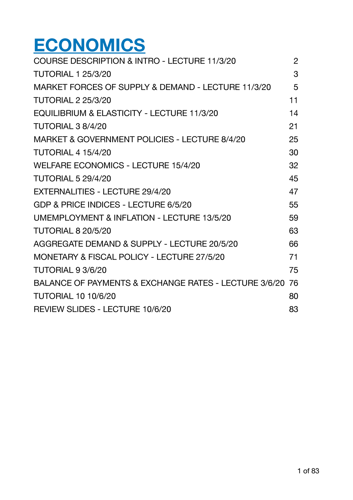 economics major coursework